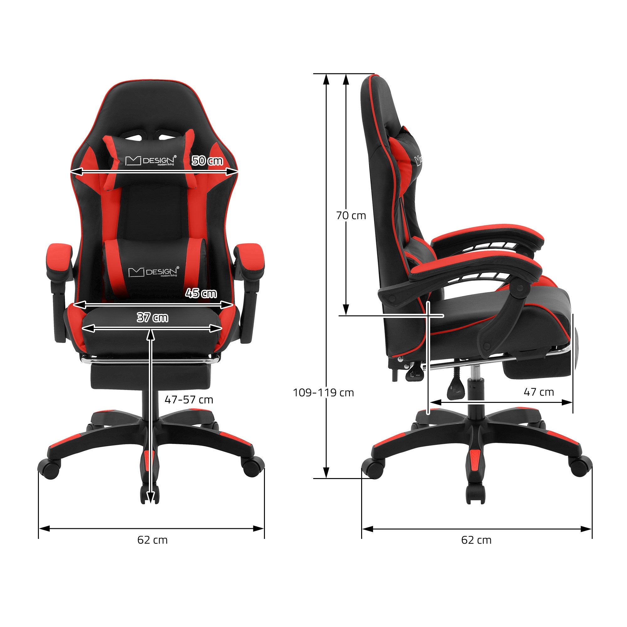 ECD Germany ML-Design chaise gaming noir-rouge similicuir