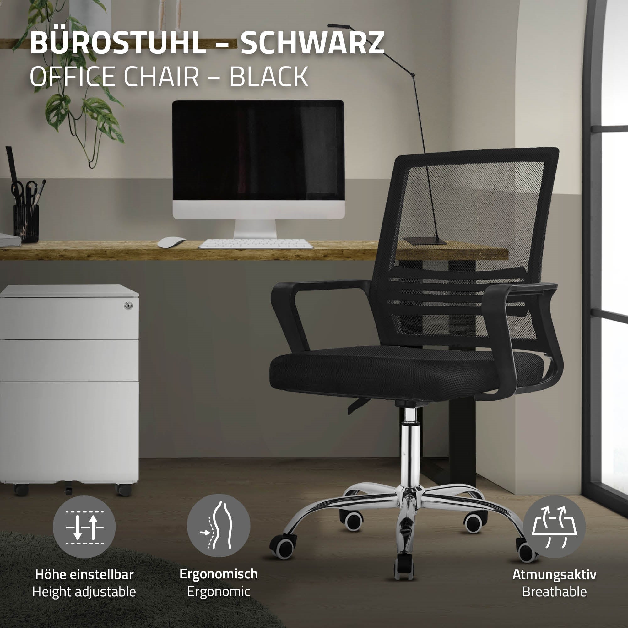 ECD Meubles ML-Design chaise bureau noire réglable avec accoudoirs