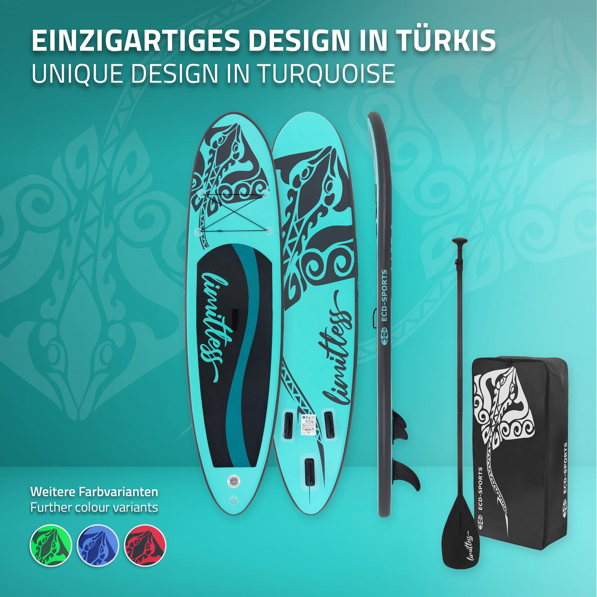 ECD Germany Limitless 308 SUP gonflable turquoise + pompe