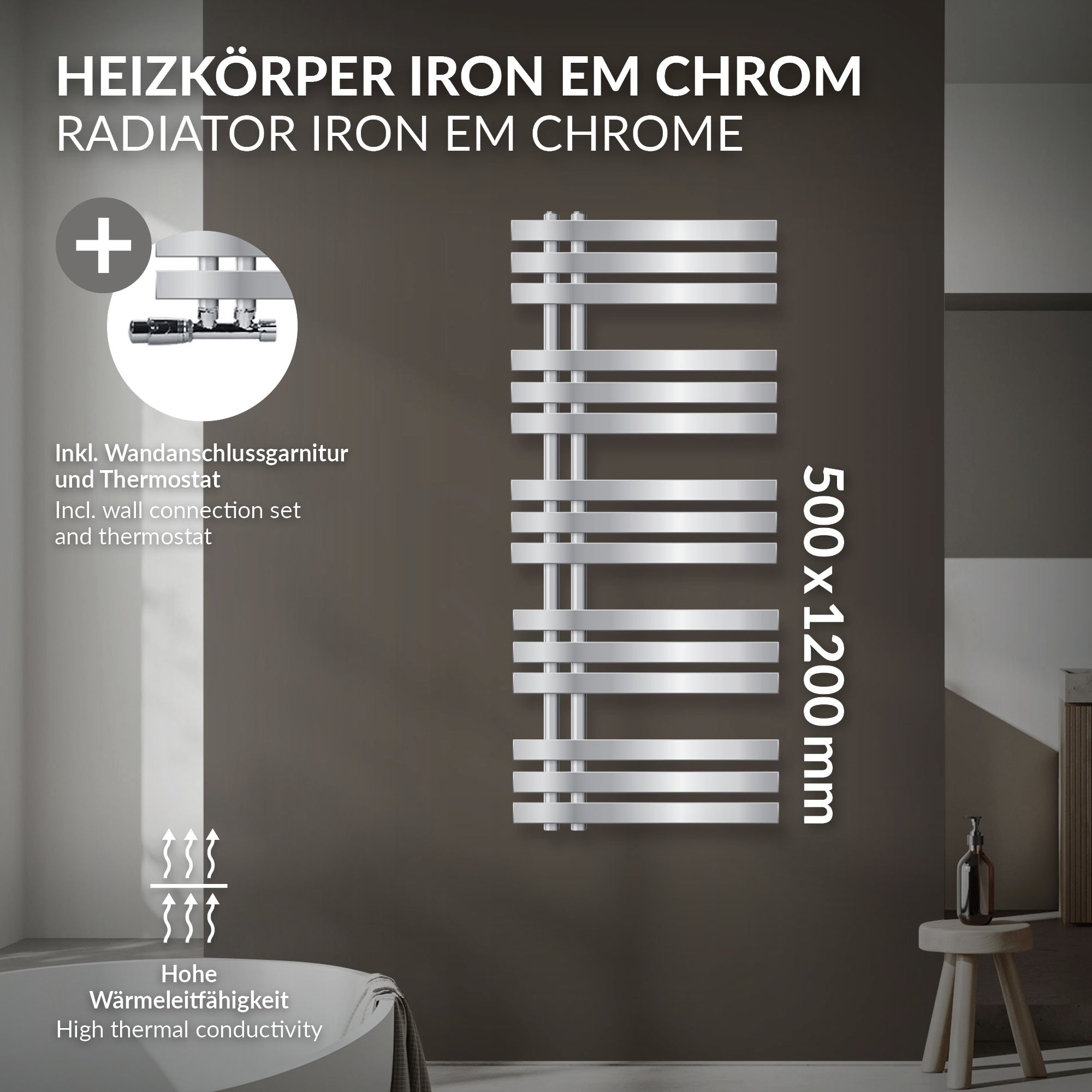 ECD Germany Heizungen radiateur sèche-serviettes chrome 500x1200 mm