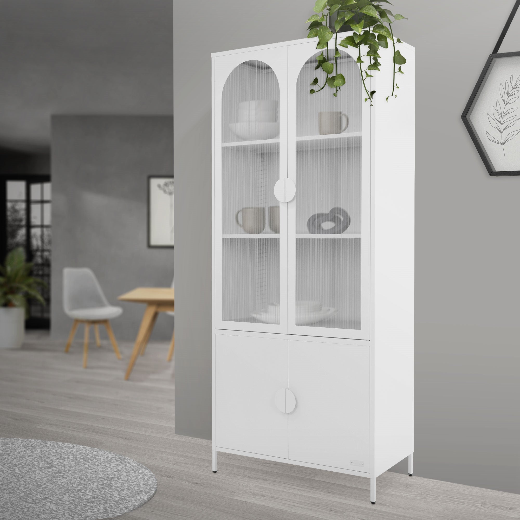 ECD Germany Möbel armoire vitrine 80x185 cm blanche acier
