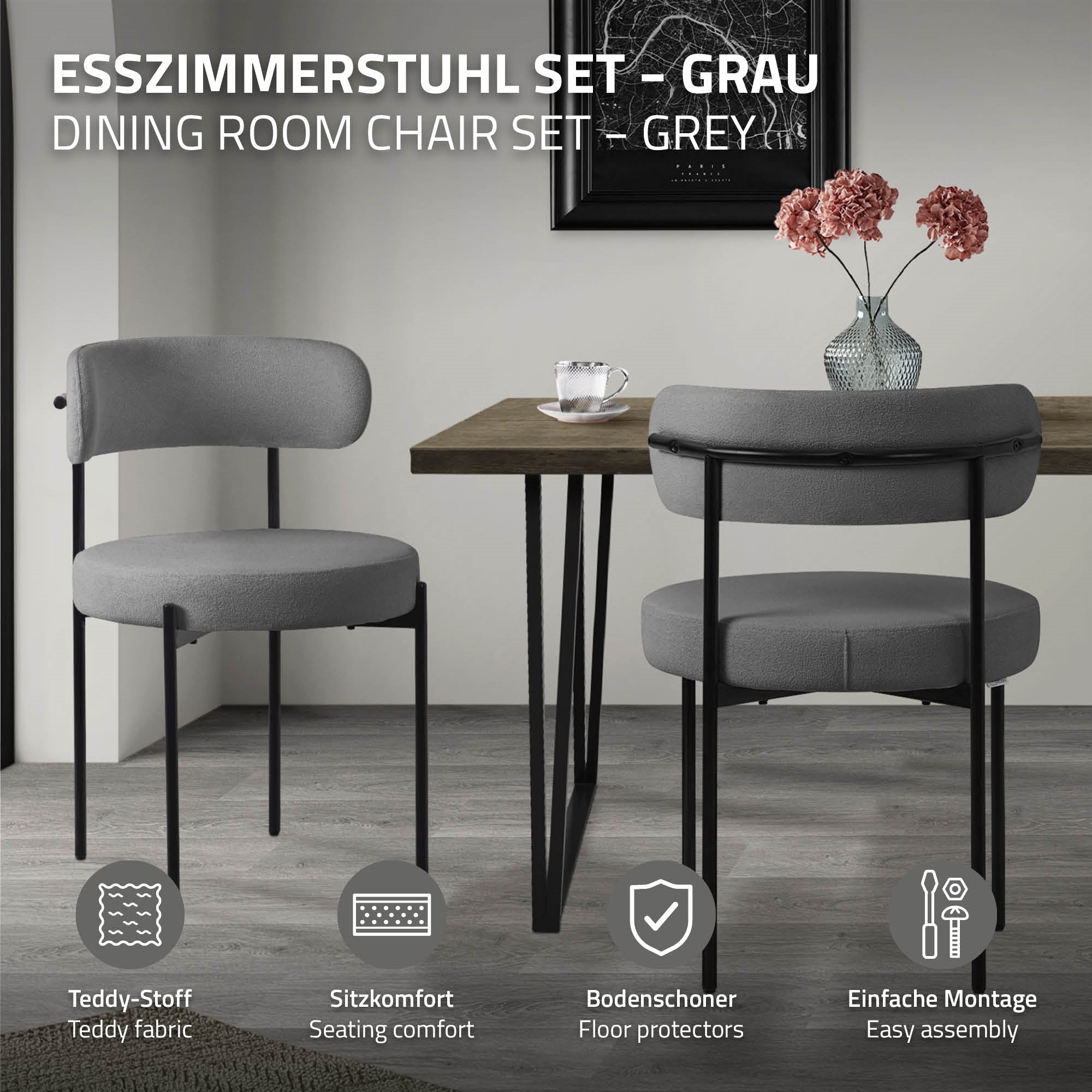 ECD Germany chaise bouclette grise lot 4 dossier rond ML-Design