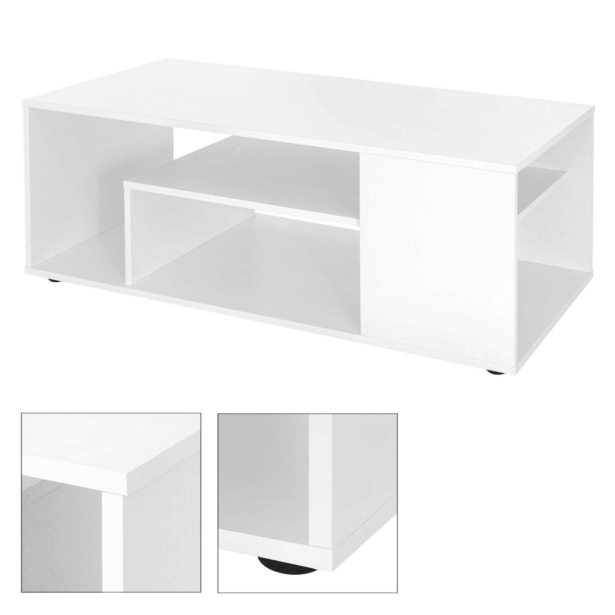 ECD Germany table basse 110x50x41 cm blanche 4 niches