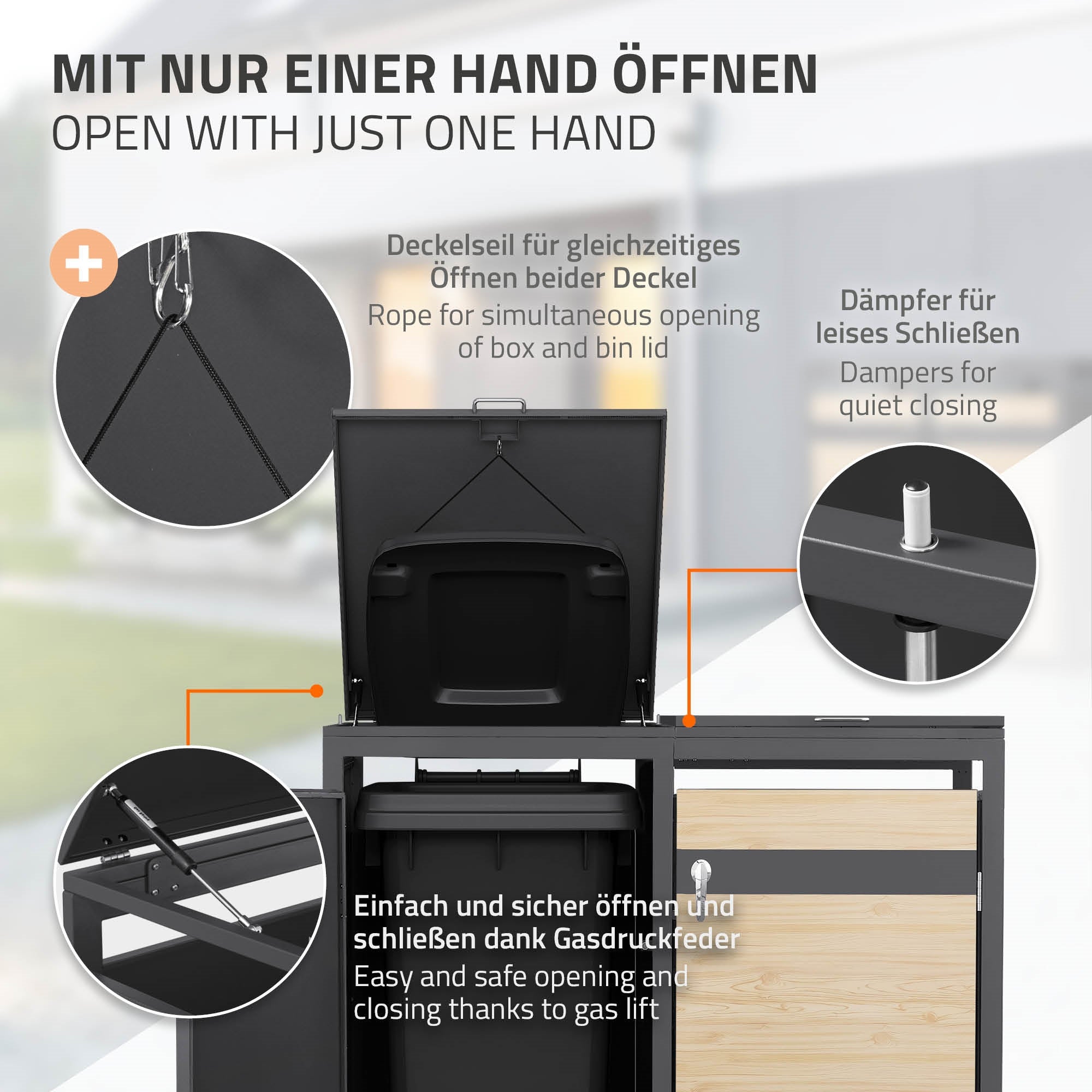 ECD Germany Garten cache-poubelles 3x240L Lärche 200cm acier