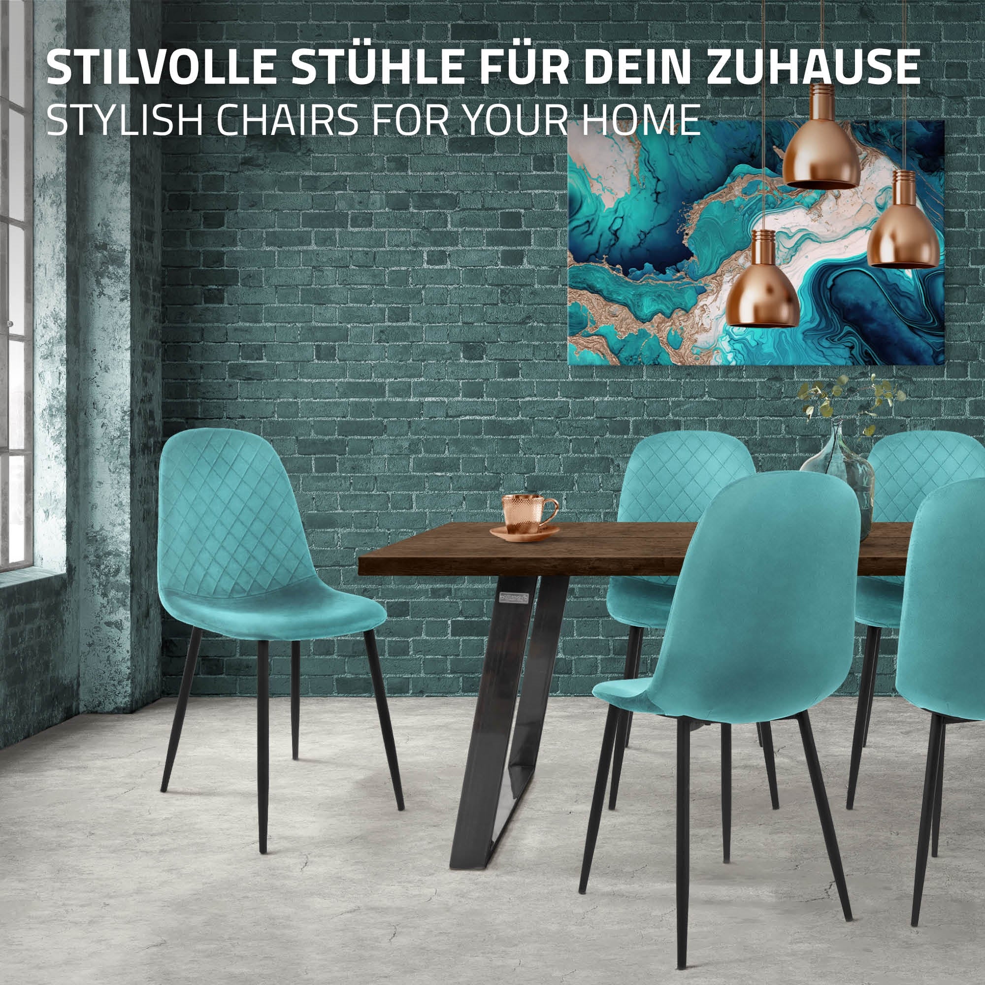 ECD Germany Möbel chaise salle à manger velours pétrole lot 4