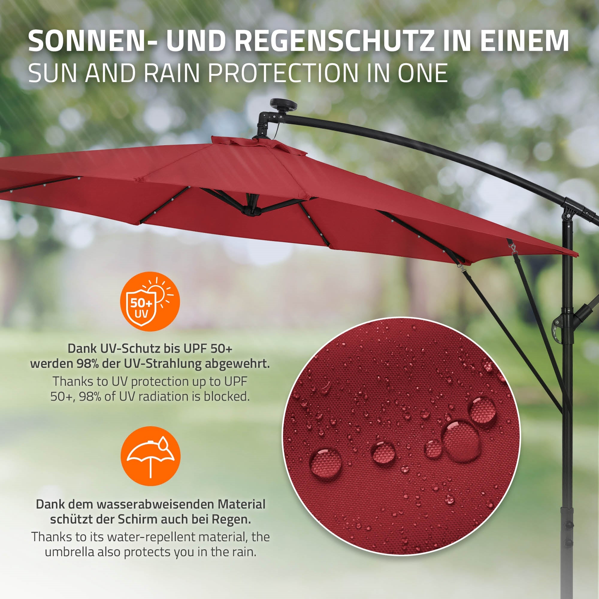ECD Germany Garten parasol déporté Ø 300 cm rouge LED solaire