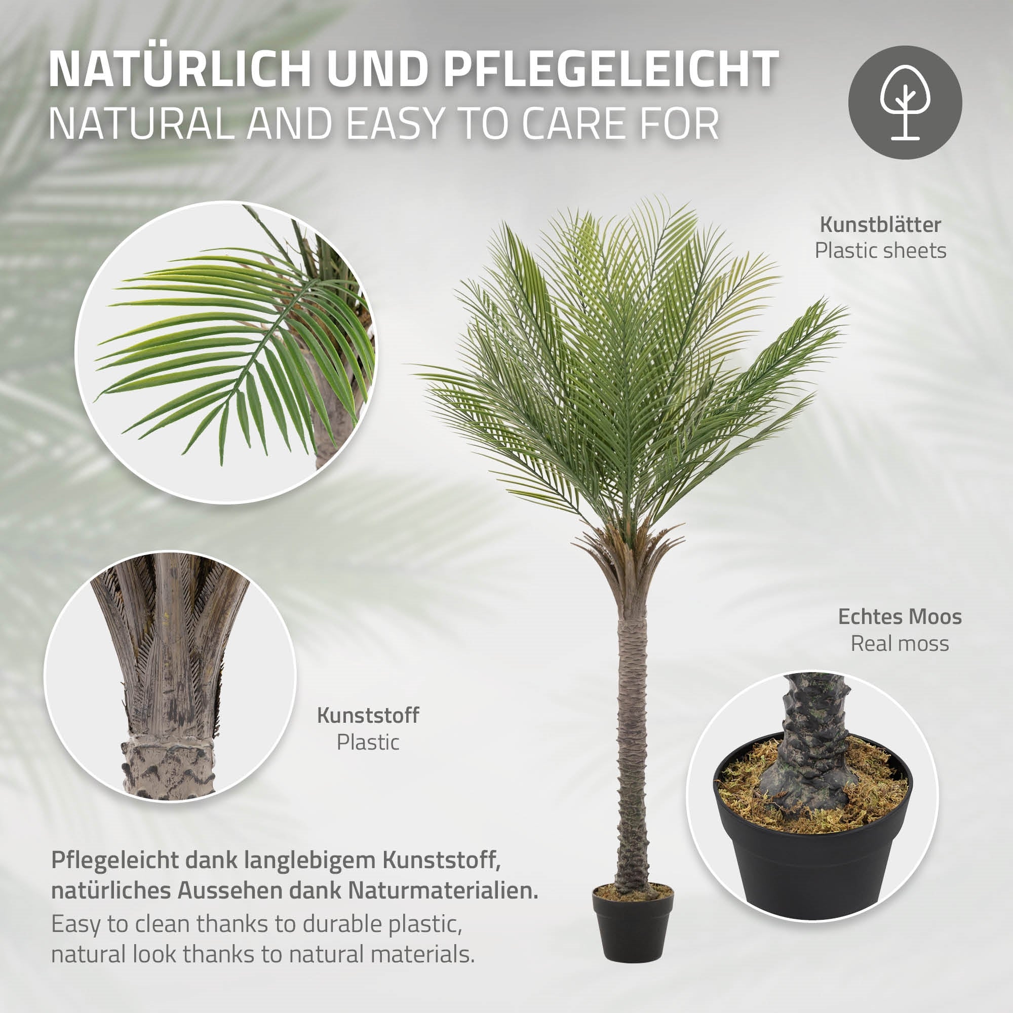 ECD Germany Haus & Wohnen palmier artificiel 150 cm en pot tropical