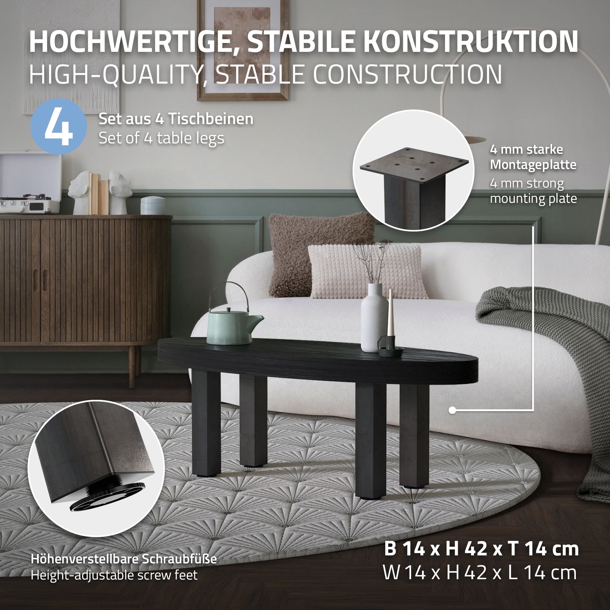 ECD Germany Möbel Pied de table acier 42 cm lot 4 industriel