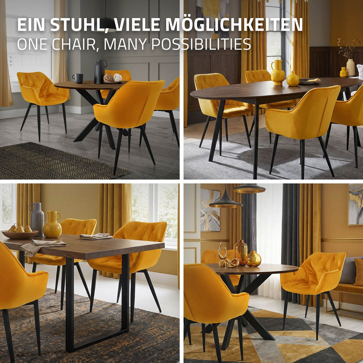 ECD Germany ML-Design chaise salle à manger velours moutarde lot 2