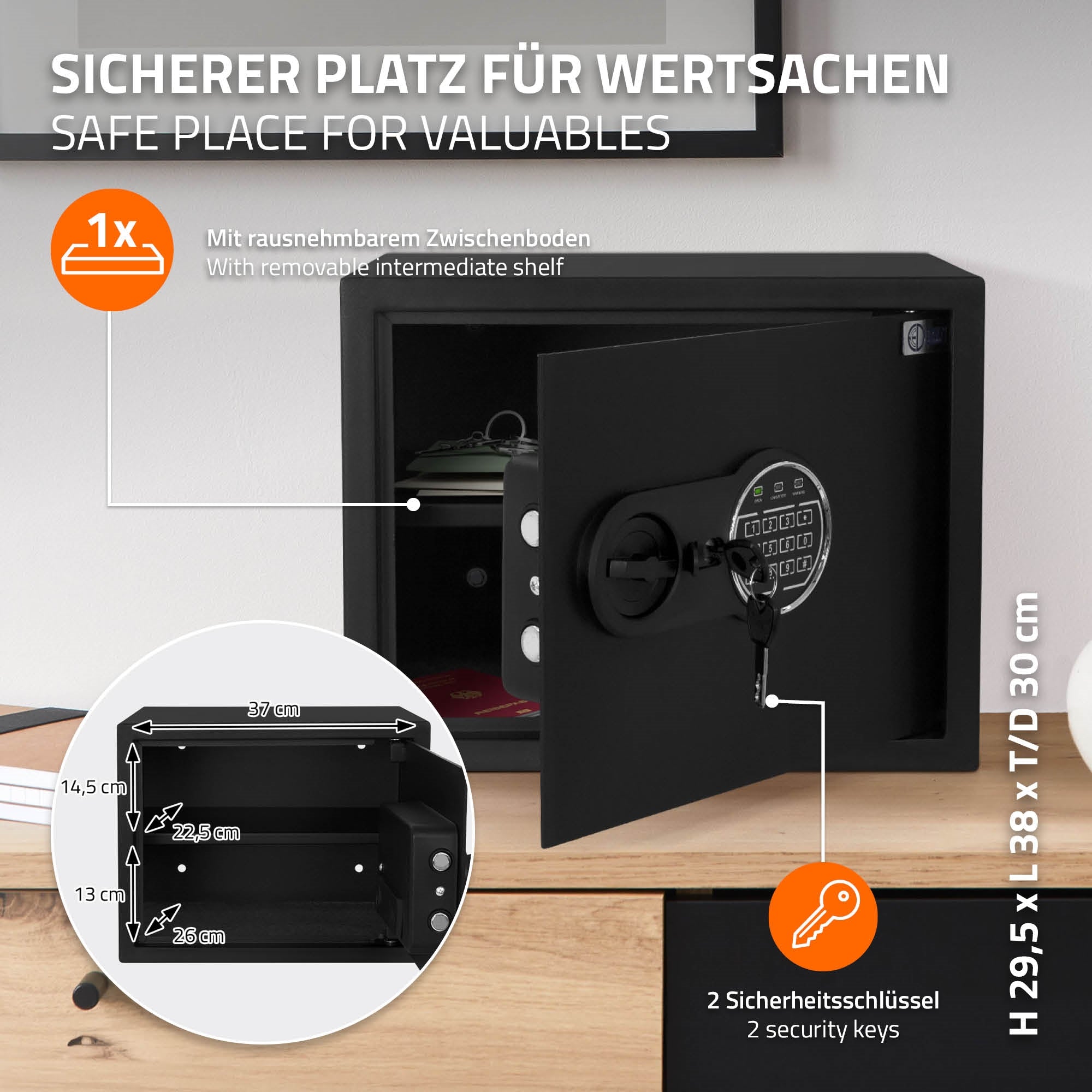 ECD Germany coffre-fort acier 27L code électronique + clés