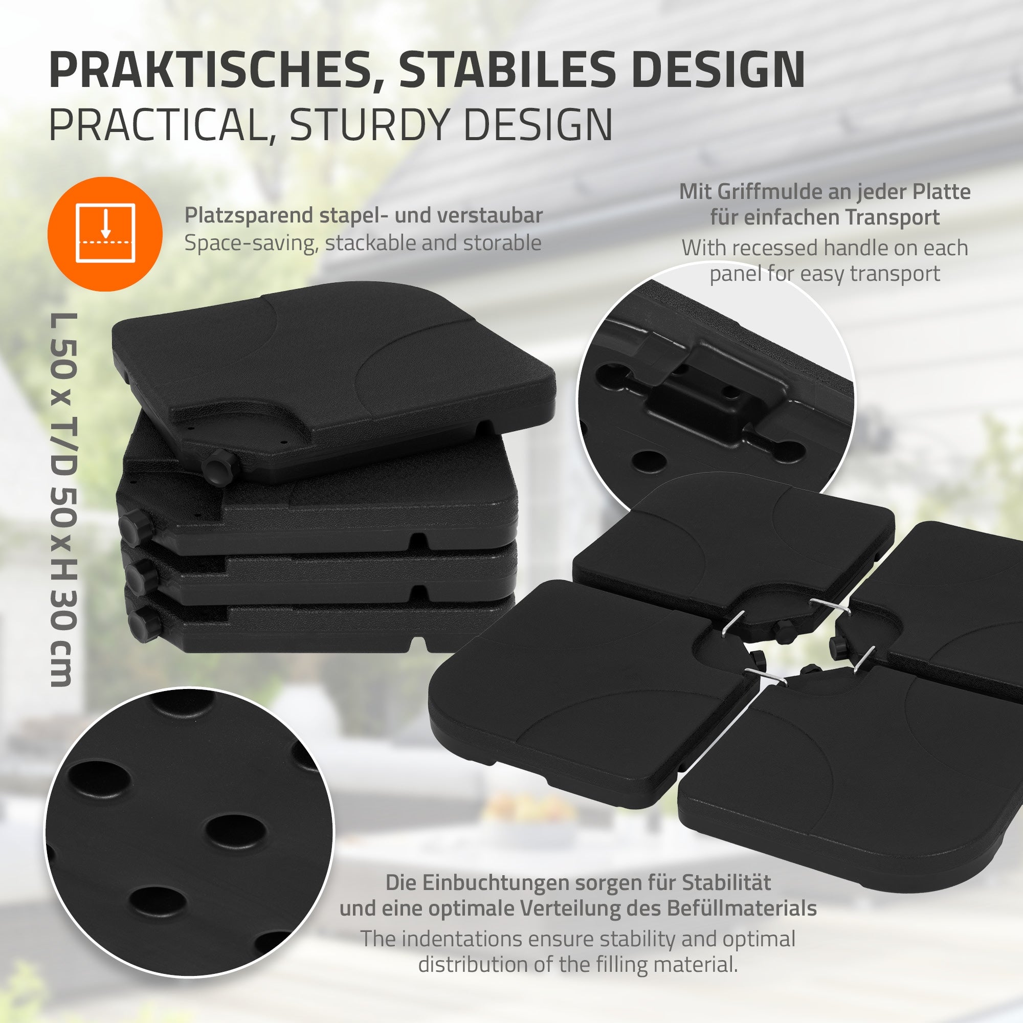 ECD Germany ML-Design pied parasol 4 dalles noir 80 kg