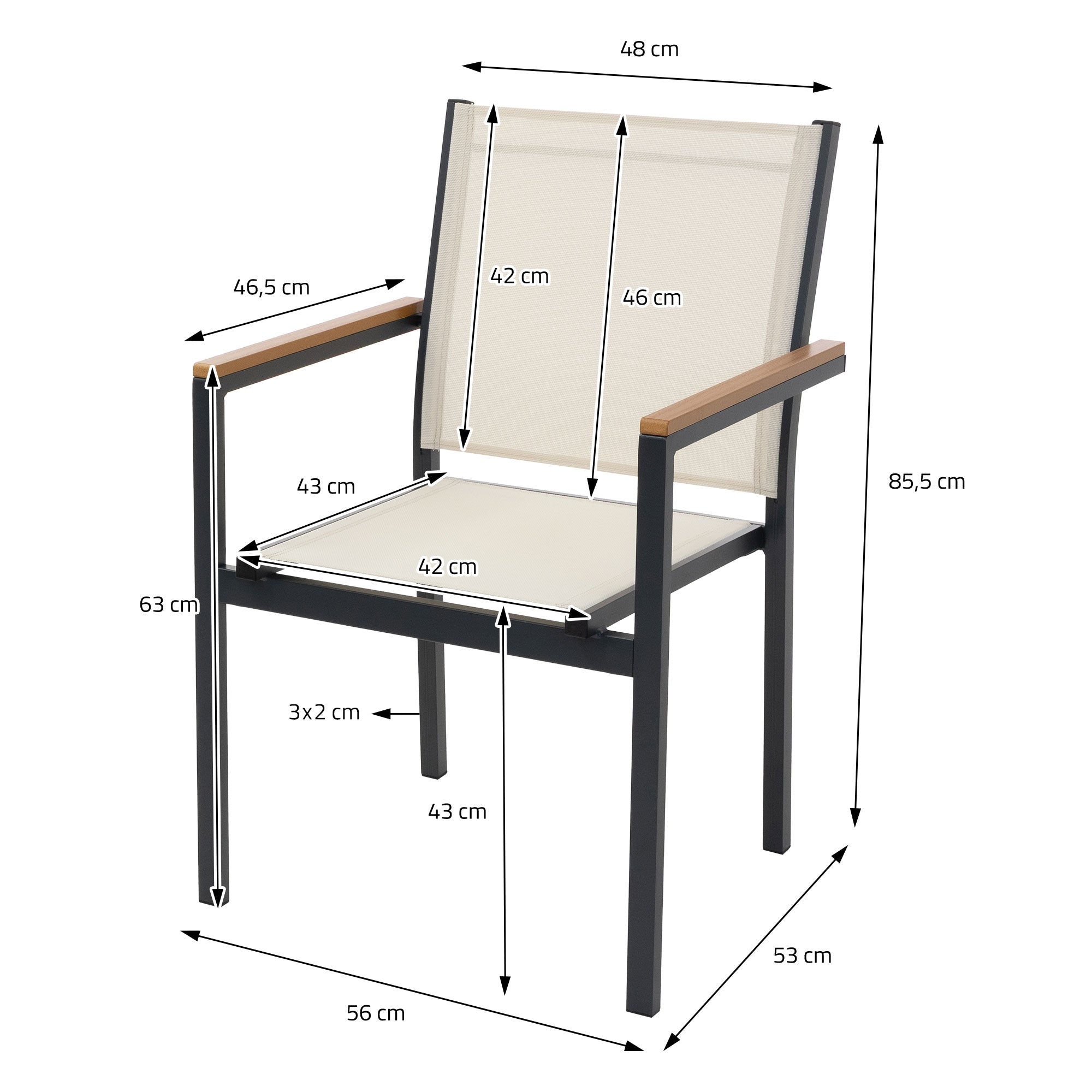 ECD Germany Garten lot 2 chaises jardin beige textilène alu