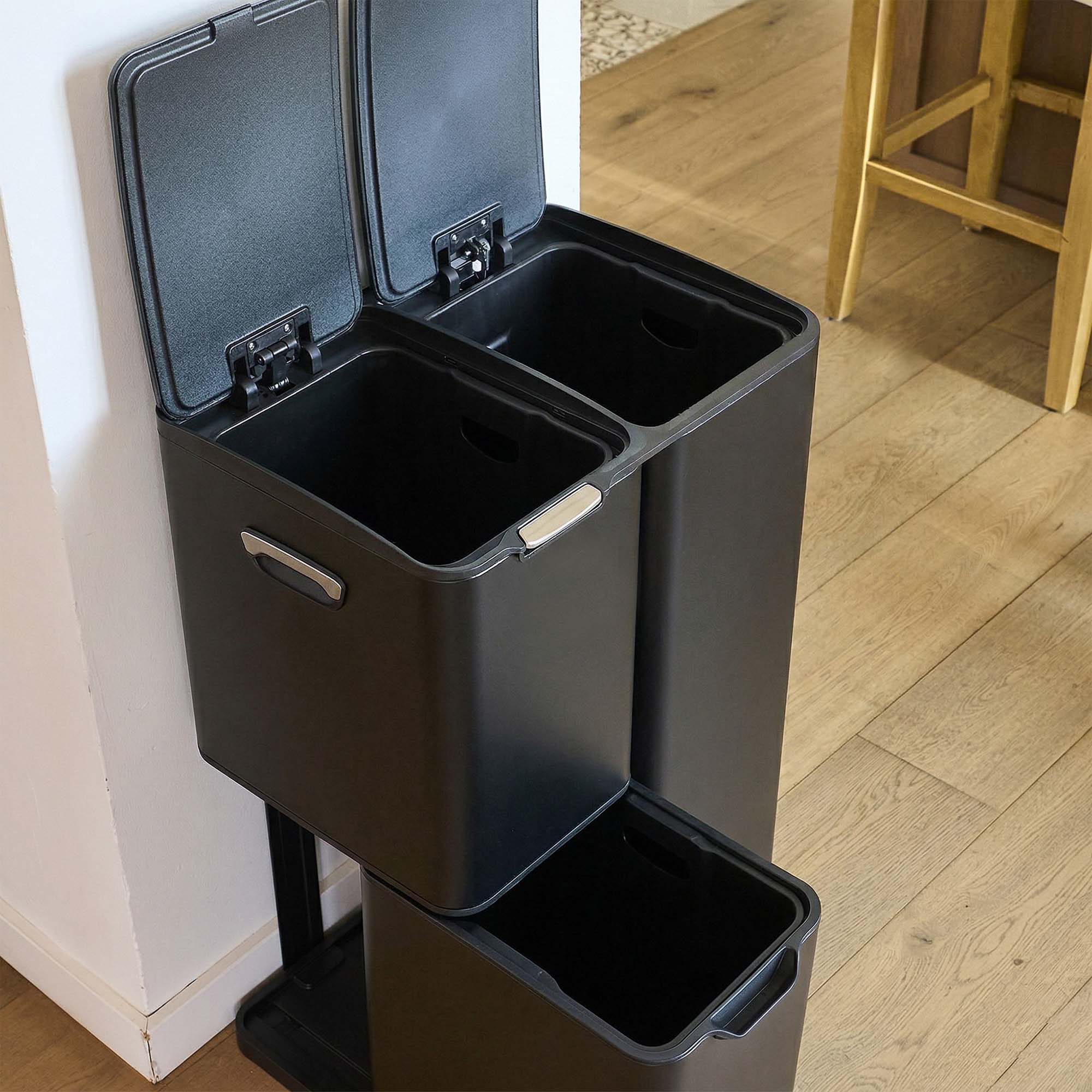Red Deco Haja poubelle tri 60L inox noir à pédale