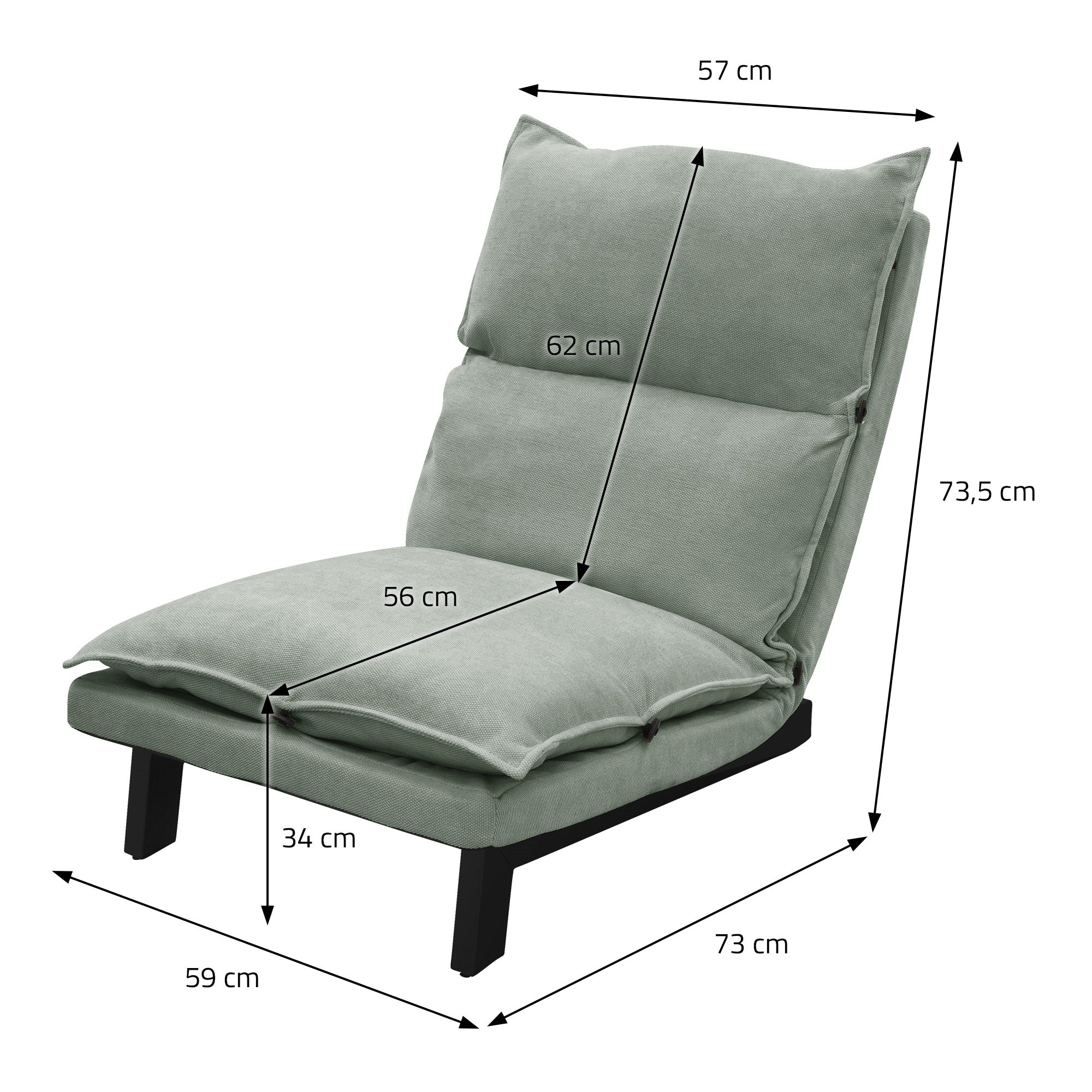 ECD Germany ML-Design Fauteuil de Sol Lin Gris-Vert Dossier
