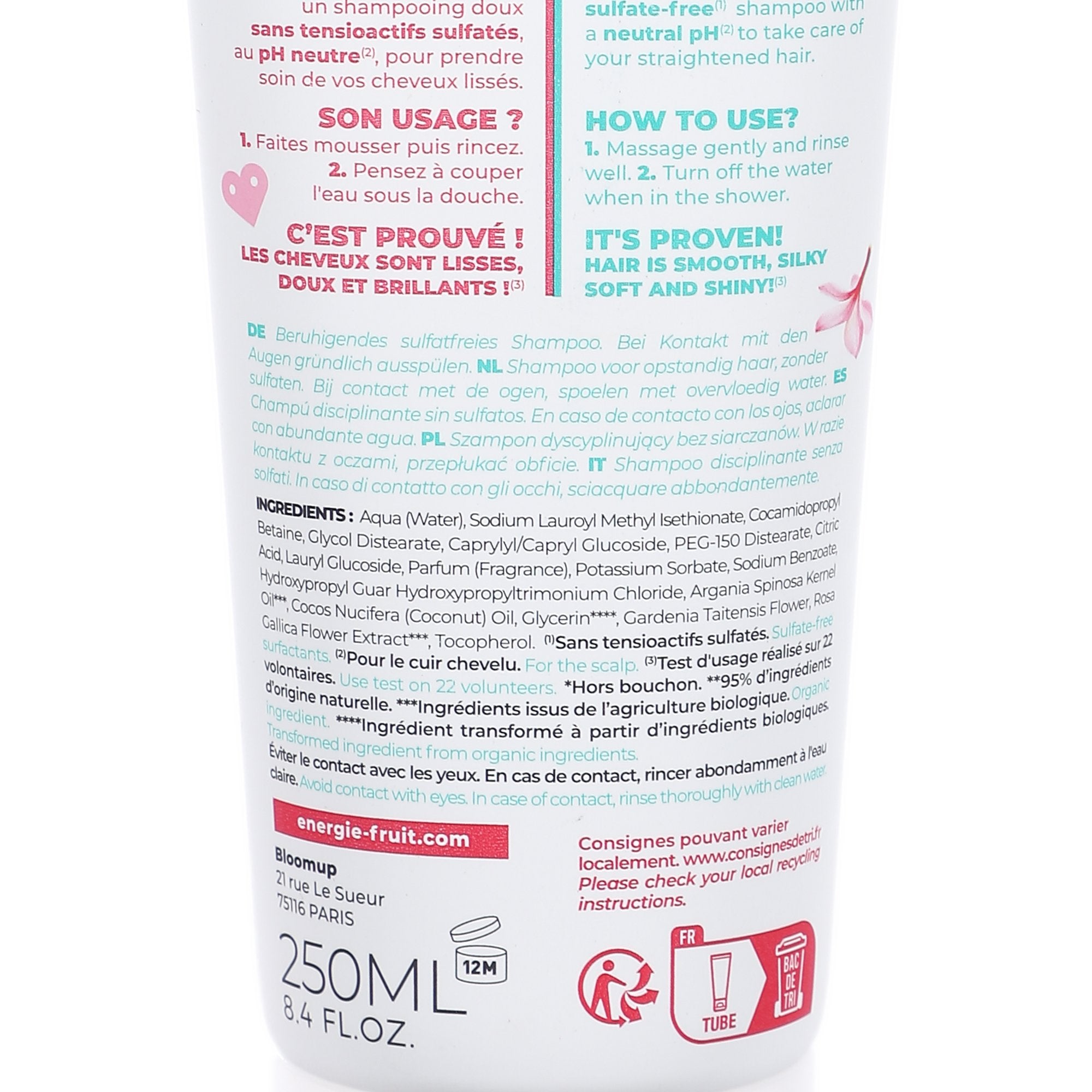 Shampoing disciplinant monoï rose et argan cheveux