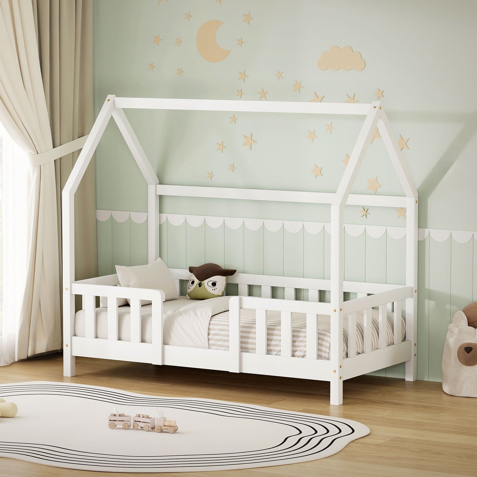 ECD Germany Kinder lit cabane 70x140 blanc avec toit