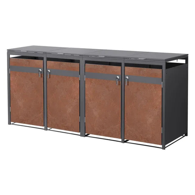 ECD Germany Garten cache-poubelle 4x240L acier effet rouille