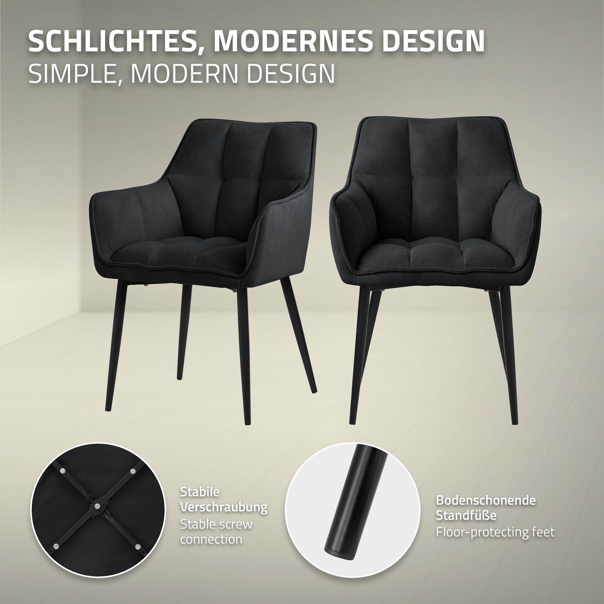 ECD Germany chaise salle à manger noire tissu bouclette