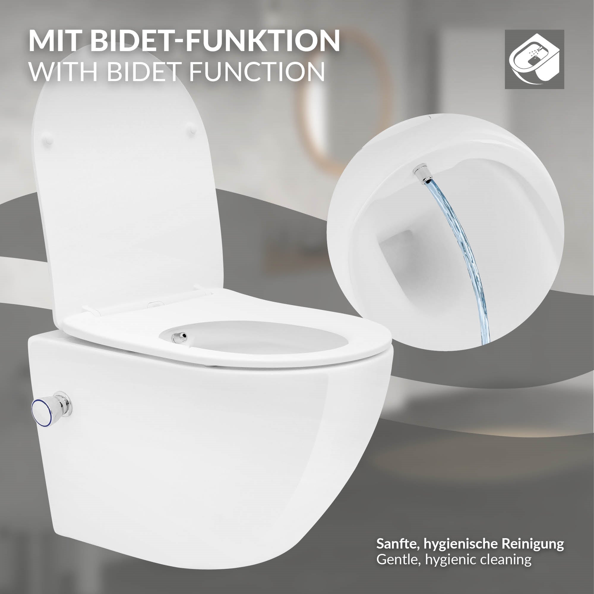 ECD Germany Sanitär WC suspendu 49 cm blanc sans bride + bidet