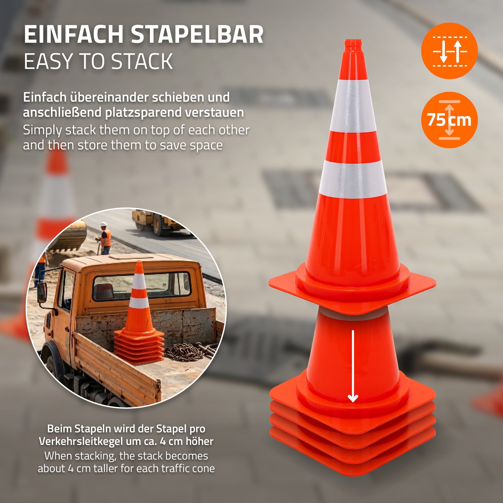 ECD Germany plot chantier PE orange 75 cm lot de 4 réfléchissant