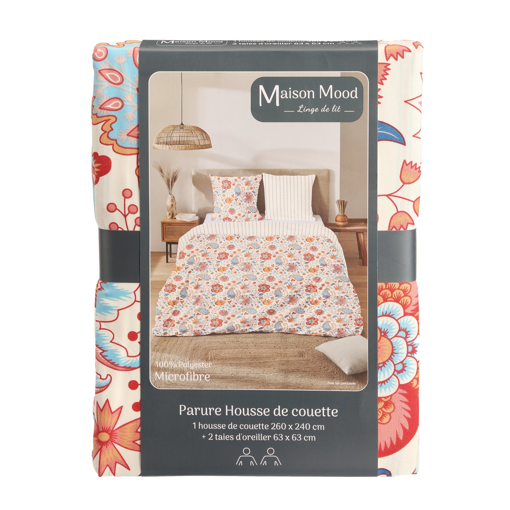 Stokomani Maison parure housse couette 260x240 multicolore 3 pièces