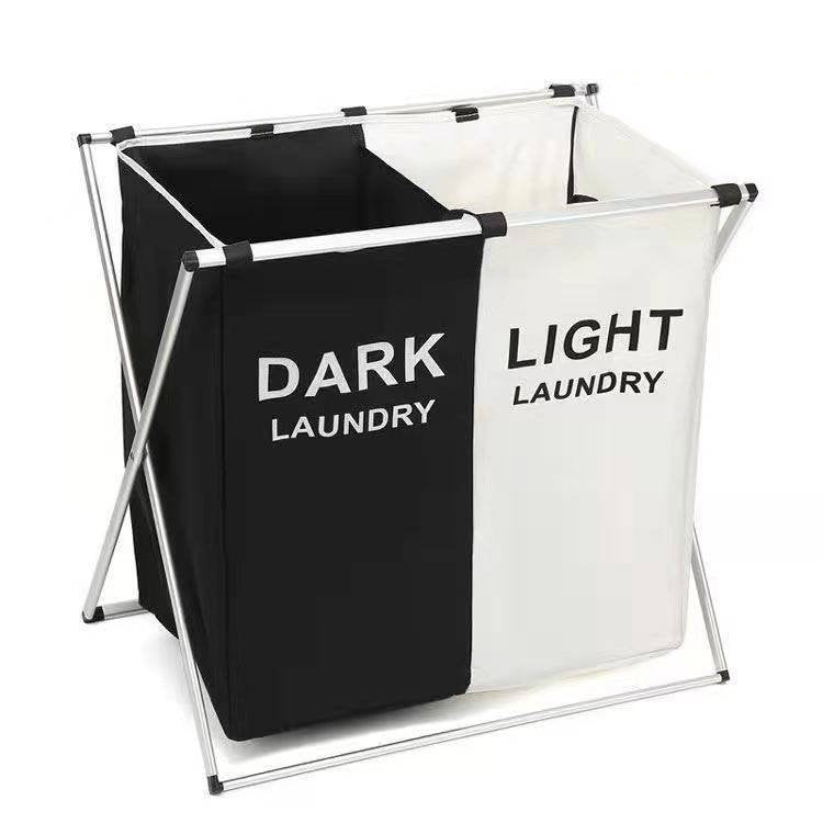 Stokomani Maison panier à linge 2 compartiments noir et blanc