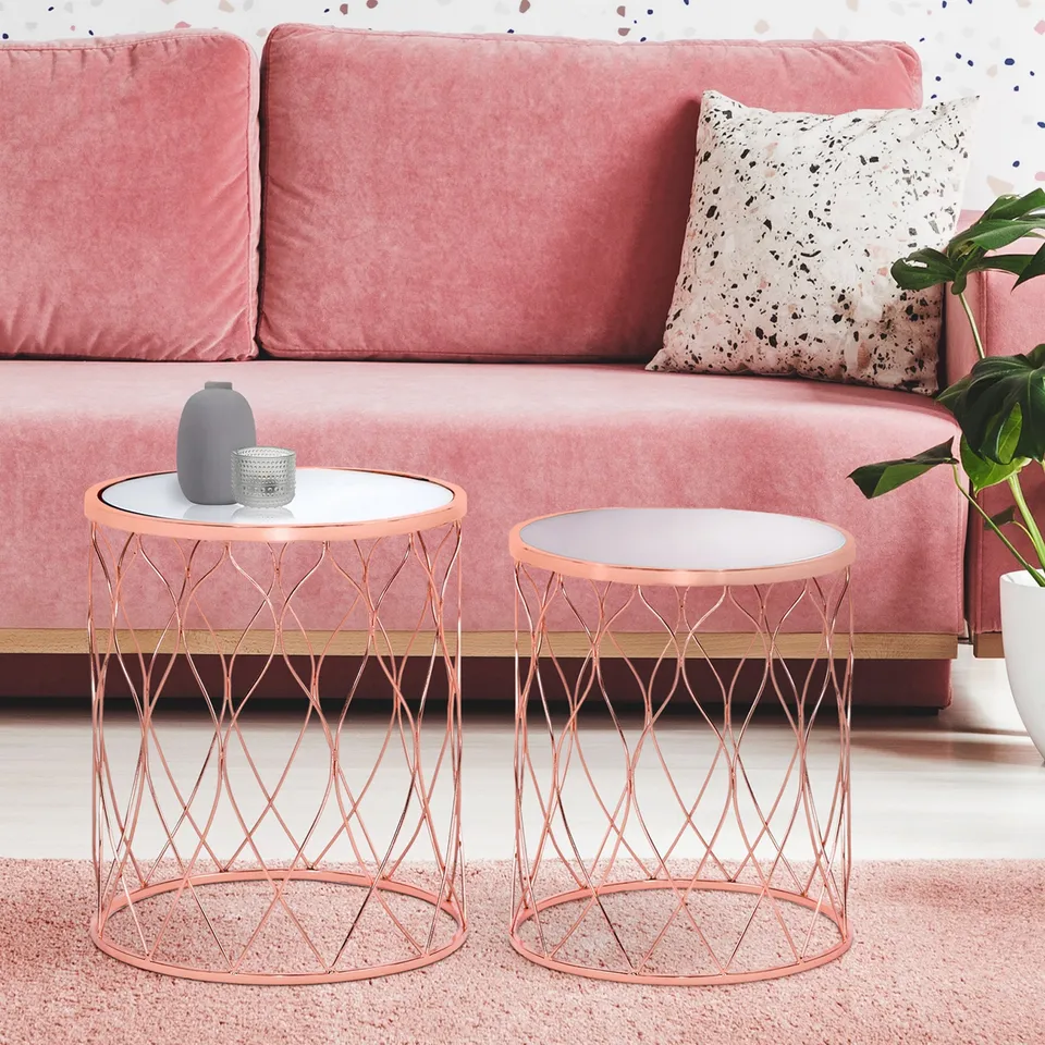 WOMO-Design Lot 2 tables d’appoint cuivre verre miroir