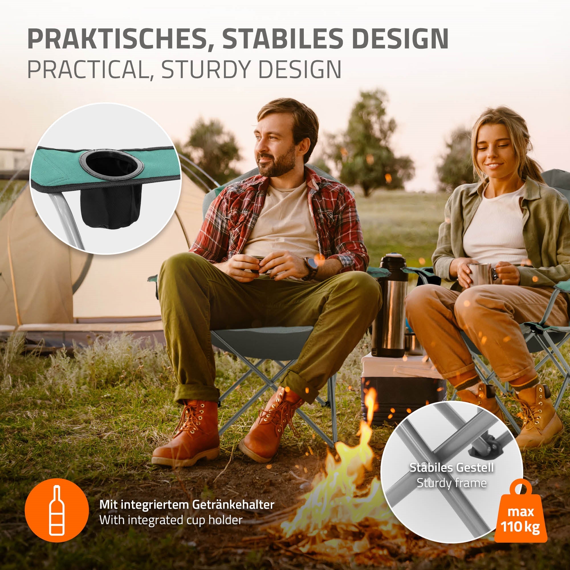ECD Germany Sport chaise camping pliable turquoise lot de 2