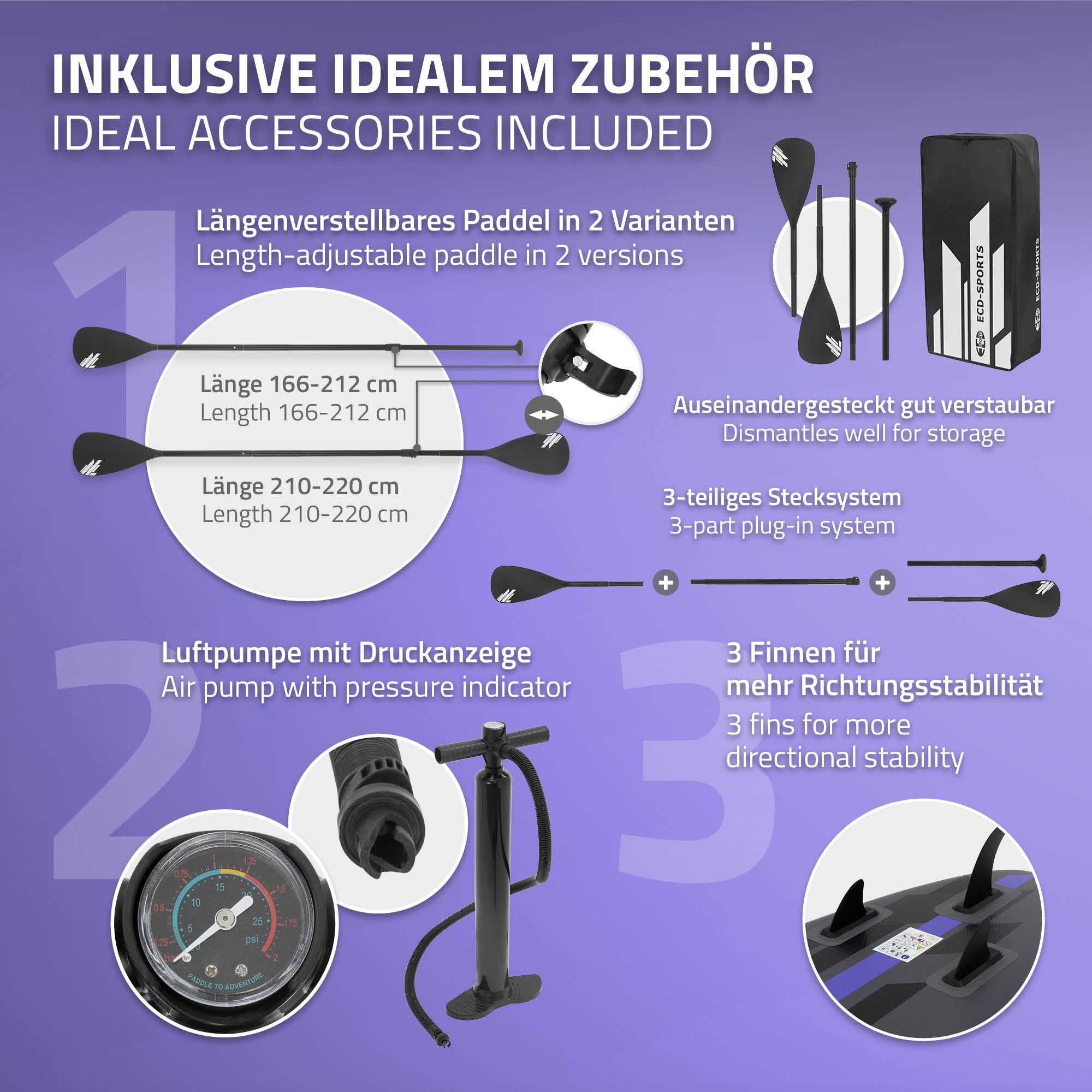 ECD Germany SUP 320x82x15 planche paddle noir siège kayak