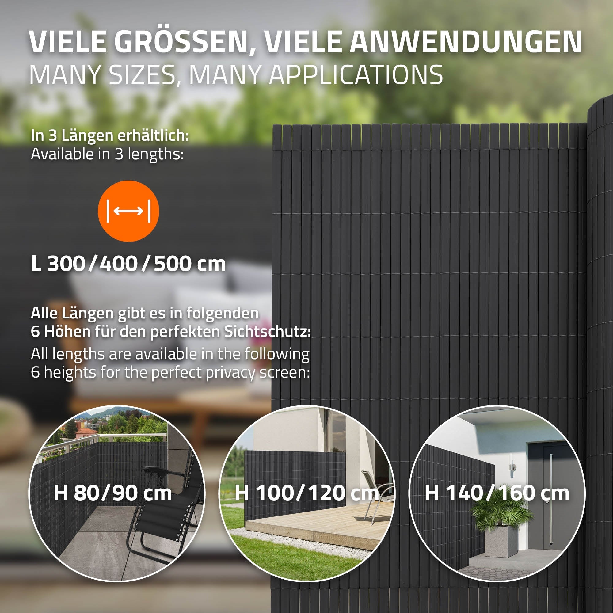 ECD Germany Garten Brise Vue PVC Anthracite 120x600 cm Anti-UV
