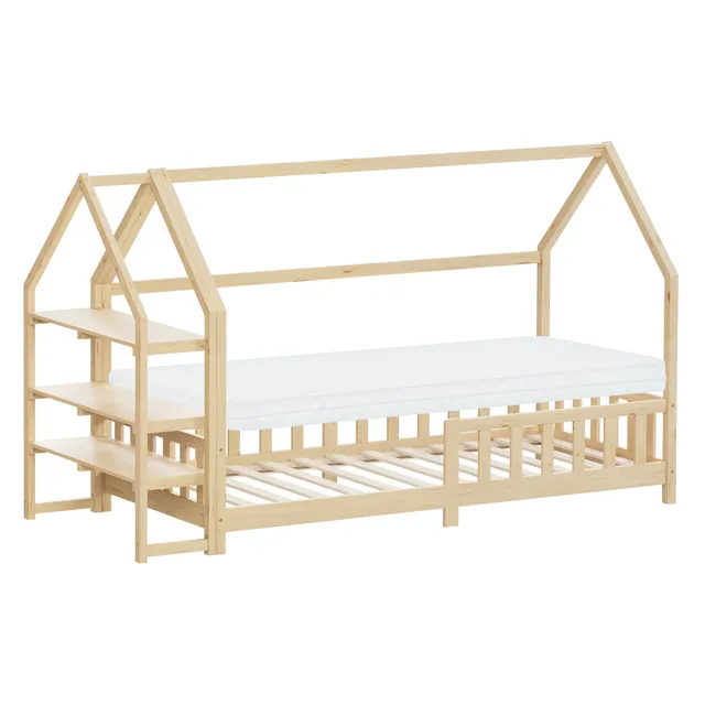 ML-Design lit cabane enfant pin naturel 90x200 cm avec matelas