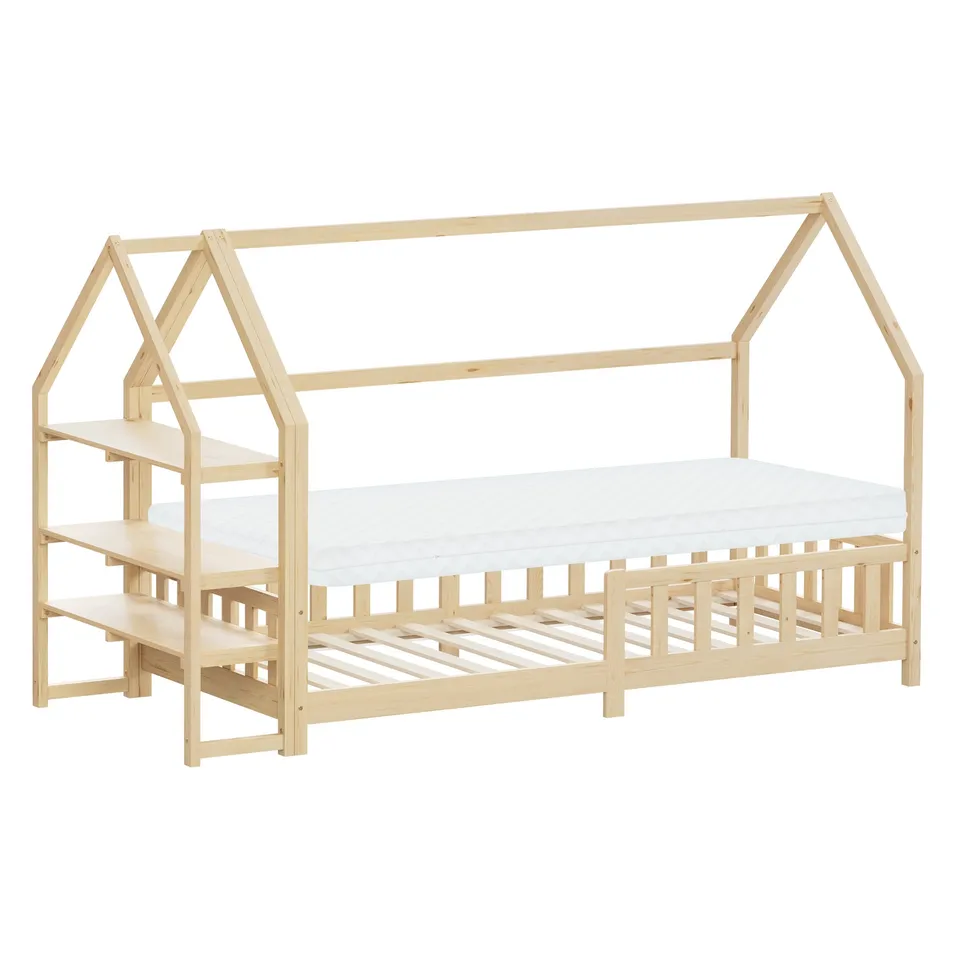 ML-Design lit cabane enfant pin naturel 90x200 cm avec matelas