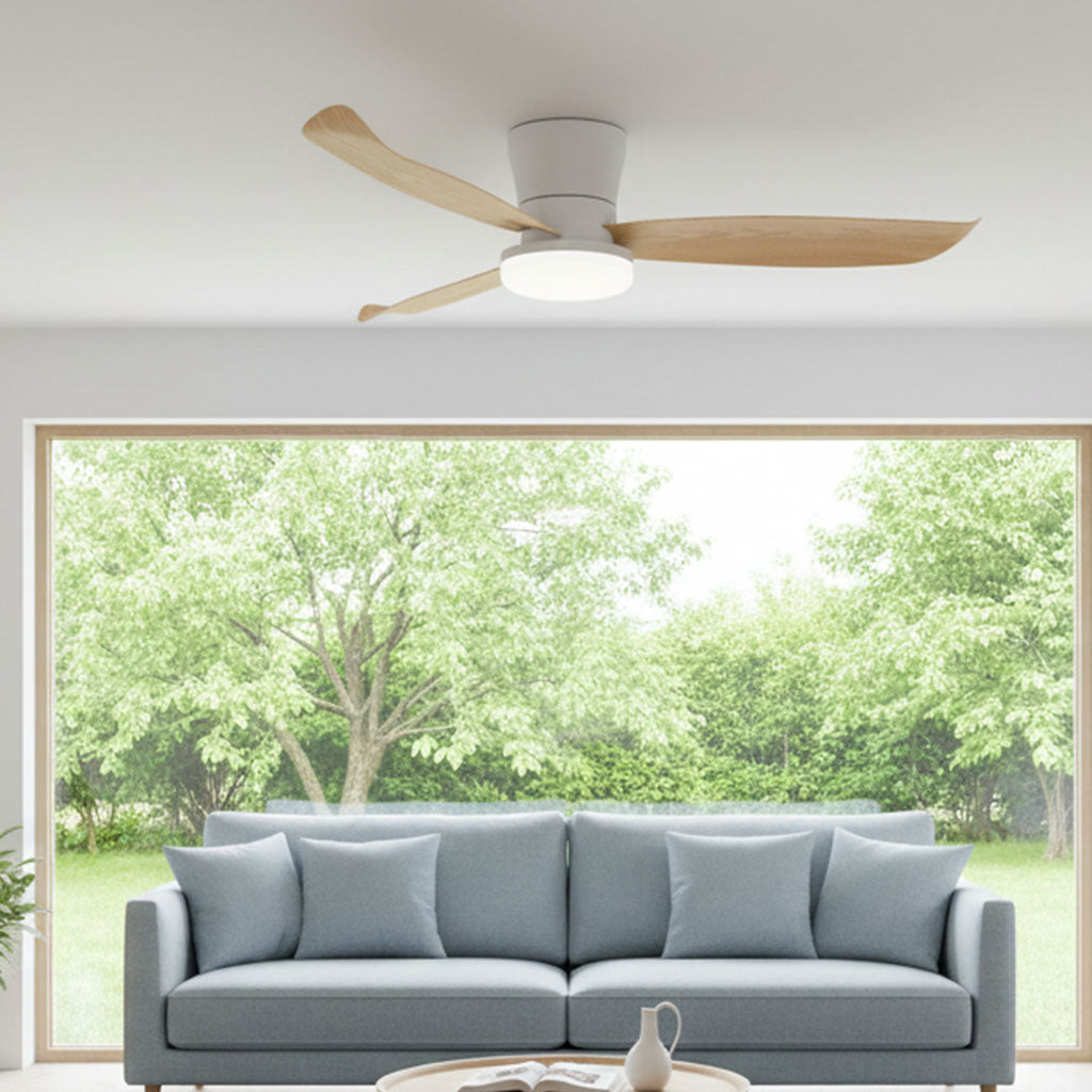 Boreal ventilateur plafond 107cm LED 2100lm blanc bois télécommande