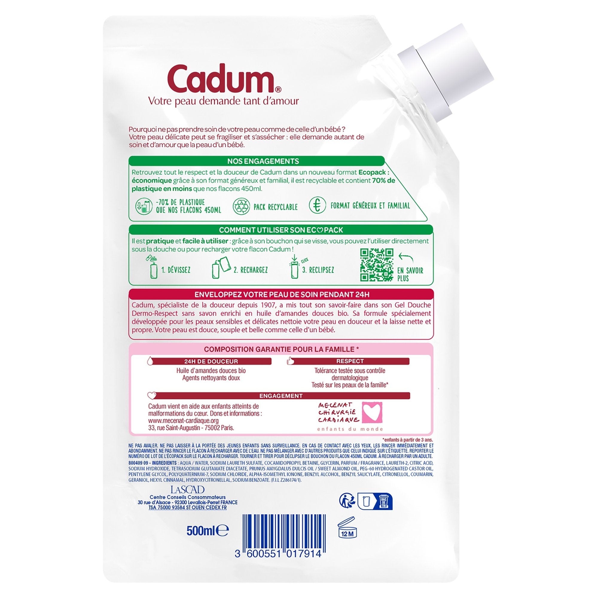 Cadum Dermo Respect gel douche recharge Écopack