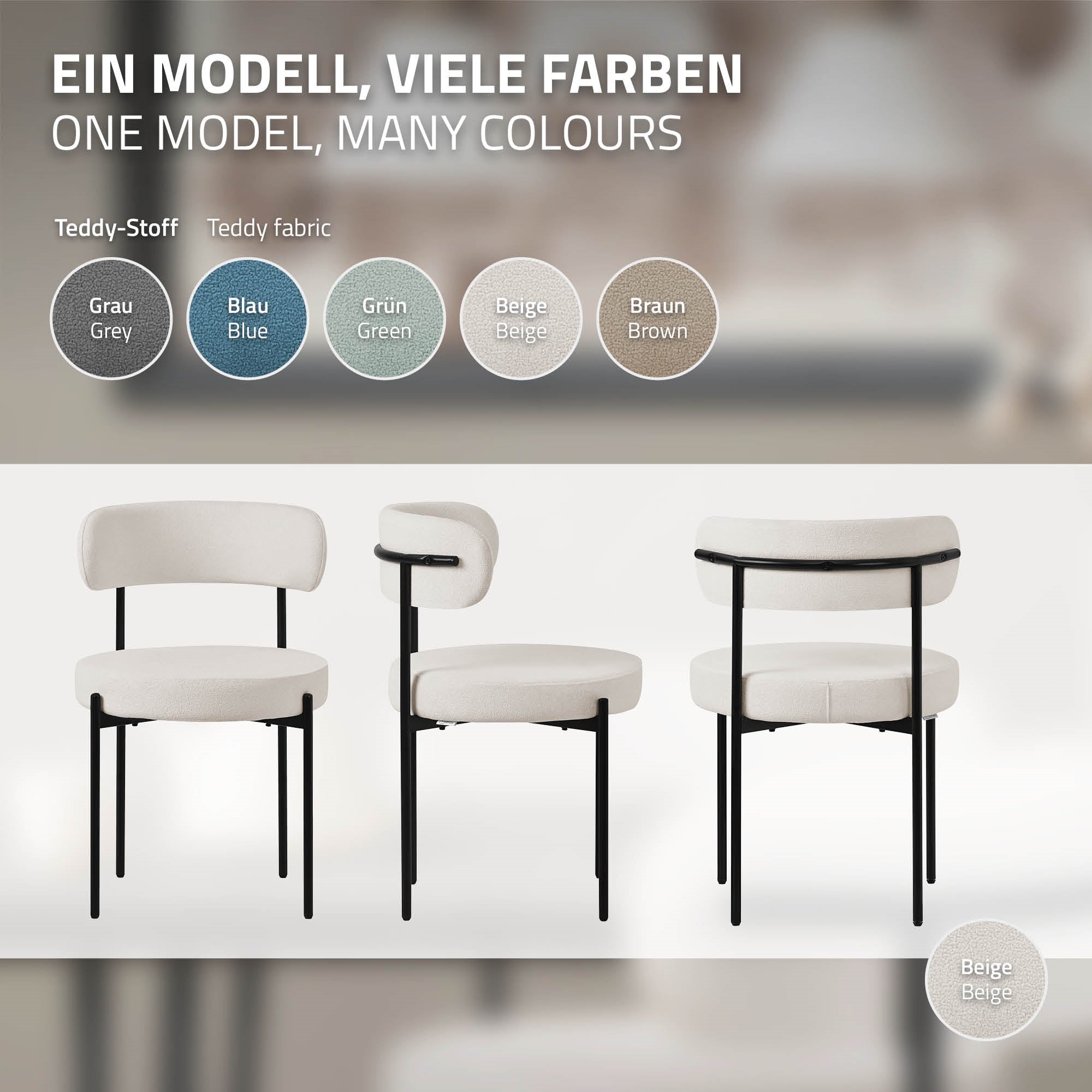 ECD Germany chaise bouclette blanche lot de 2 avec dossier
