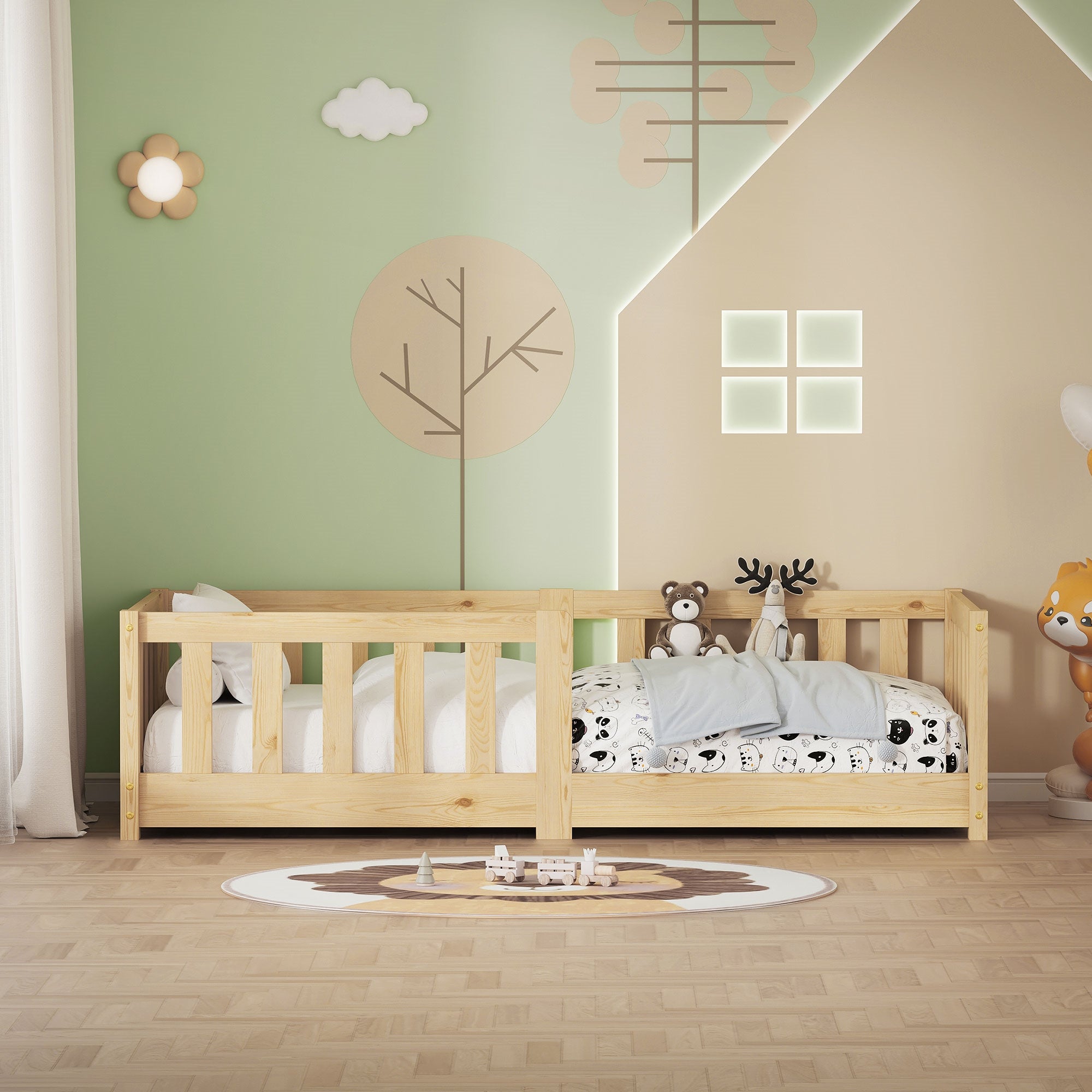 ECD Germany Lit Enfant 70x140 Pin Naturel Barrière Sommier