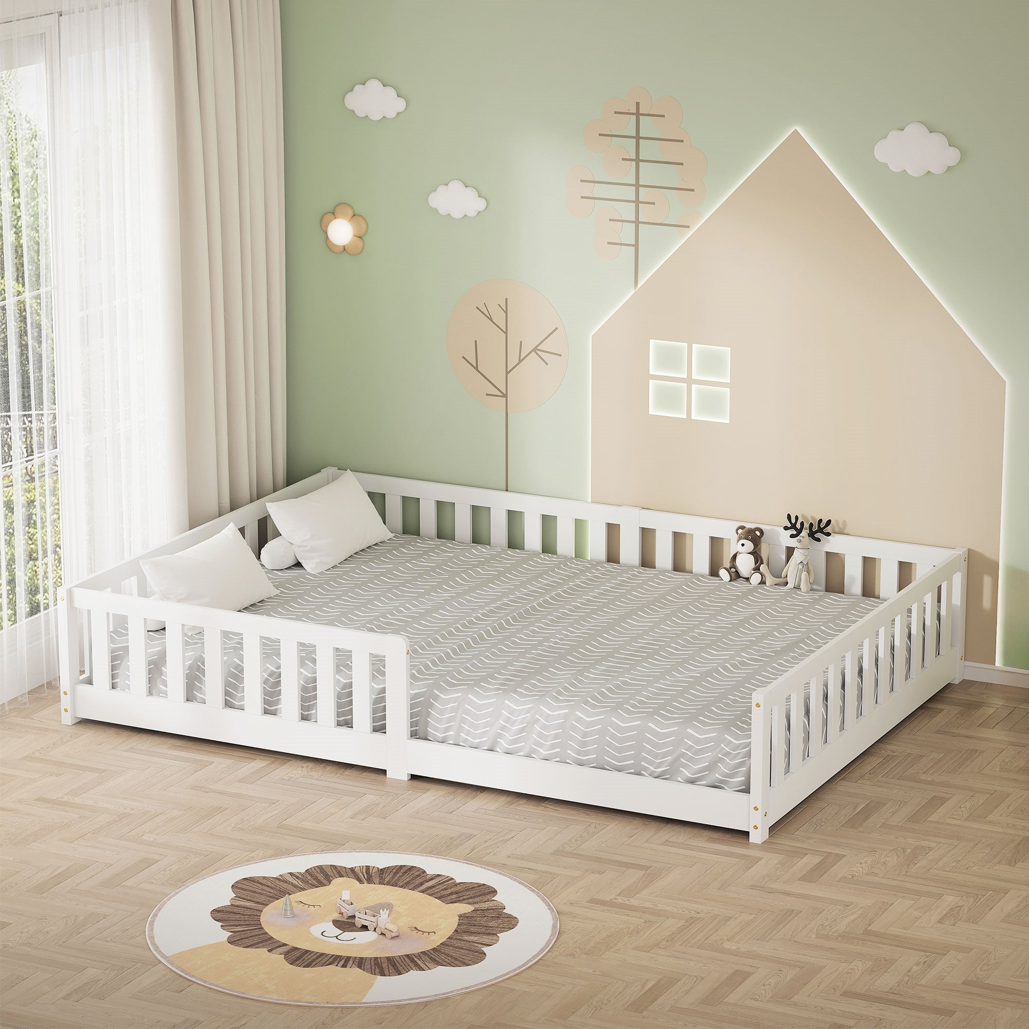 ML-Design lit enfant 140x200 cm blanc pin sommier barrière