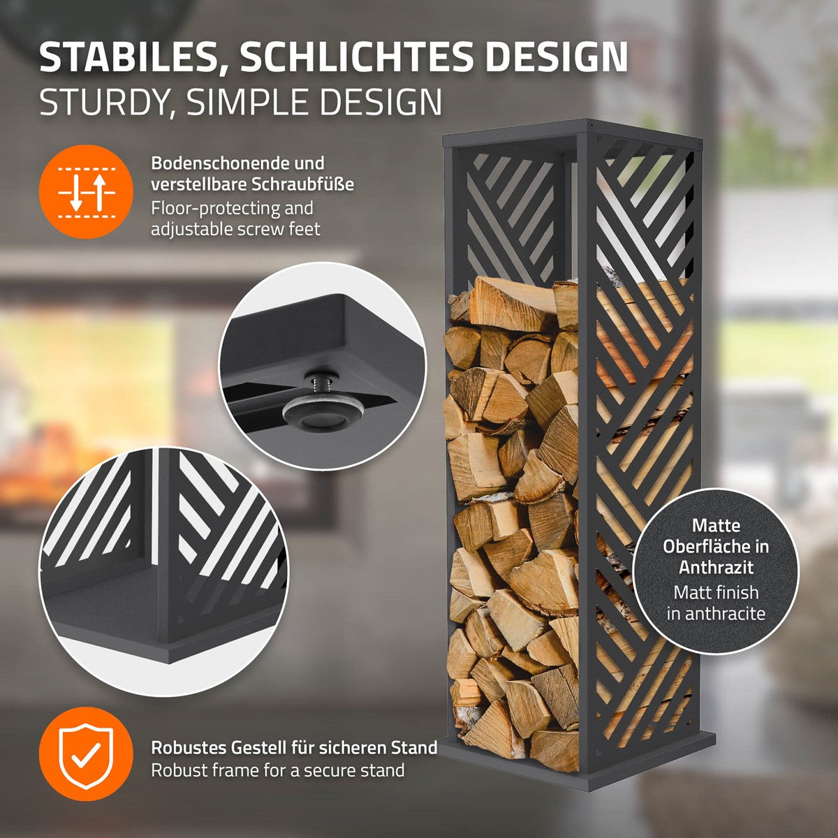 ECD Germany Garten range-bûches colonne 37,5x37,5x112 anthracite