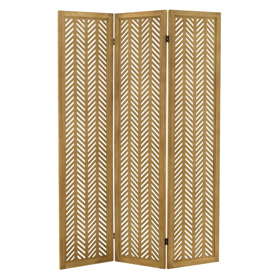ECD Germany Kobe paravent bois 3 panneaux marron 170x121 cm