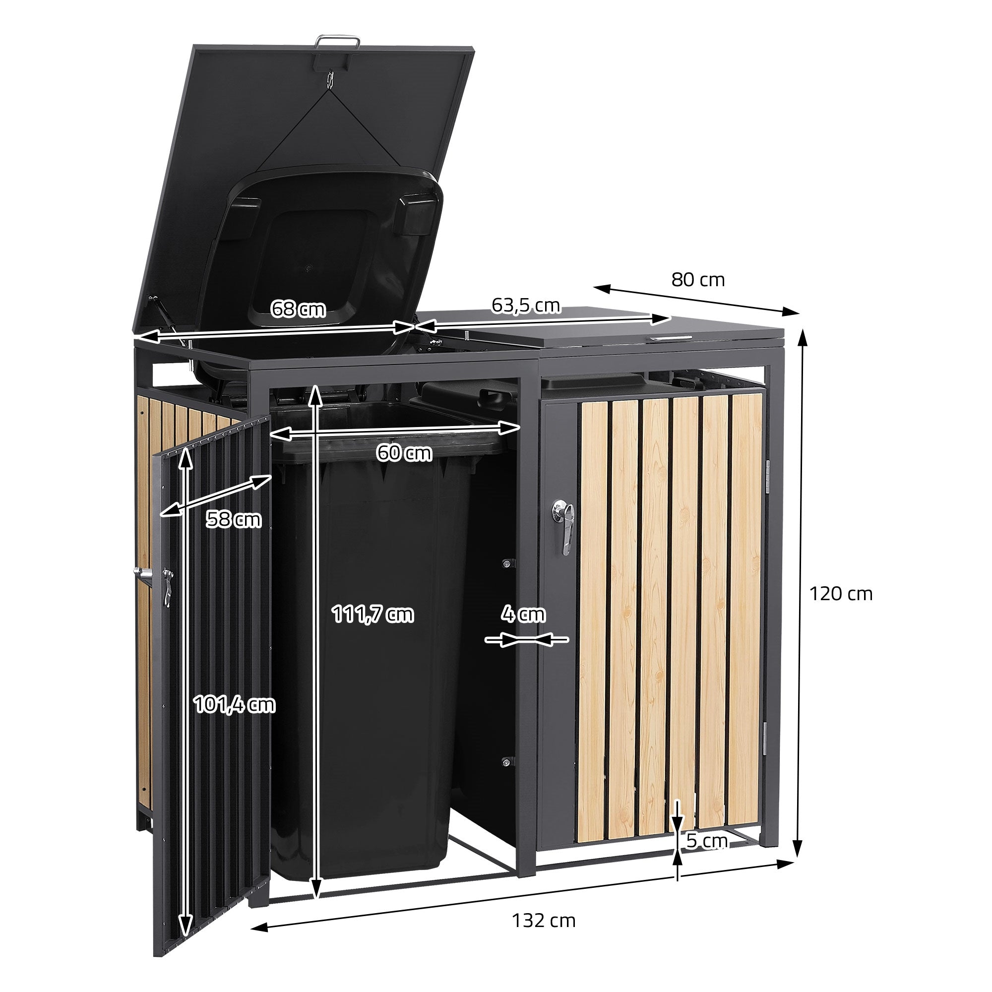 ECD Germany Garten cache poubelle double 2x240L mélèze acier