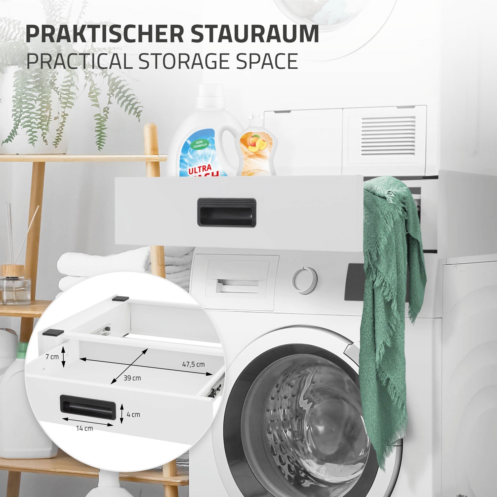 ECD Germany Möbel kit superposition lave-linge blanc 60,5x54 tiroir 10kg