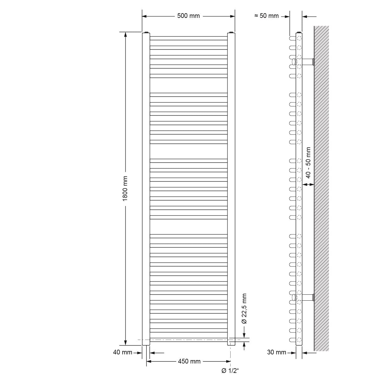 ECD Germany LuxeBath radiateur salle de bain 500x1800 blanc 900W courbé