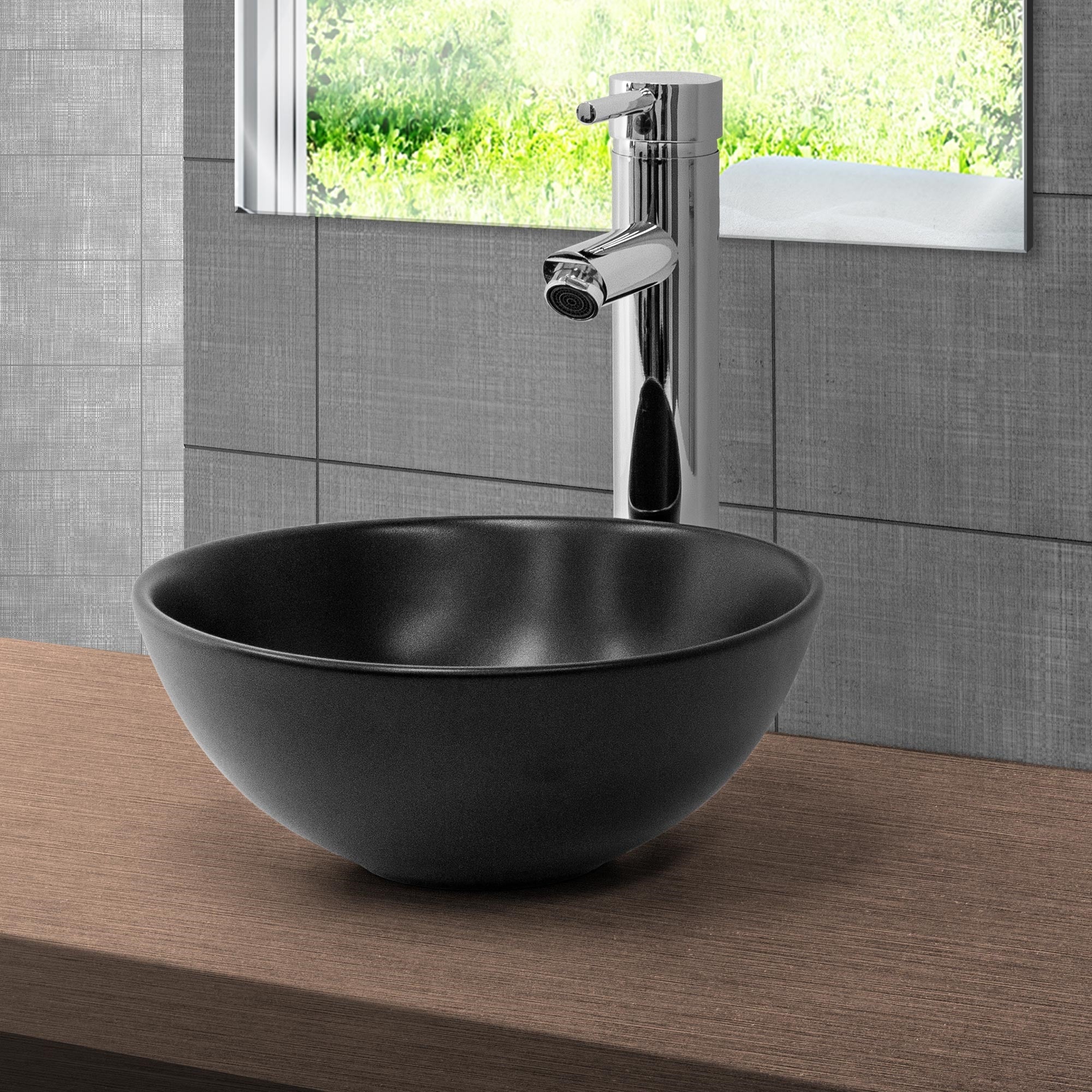 LuxeBath vasque à poser ronde noire Ø28x15 cm céramique