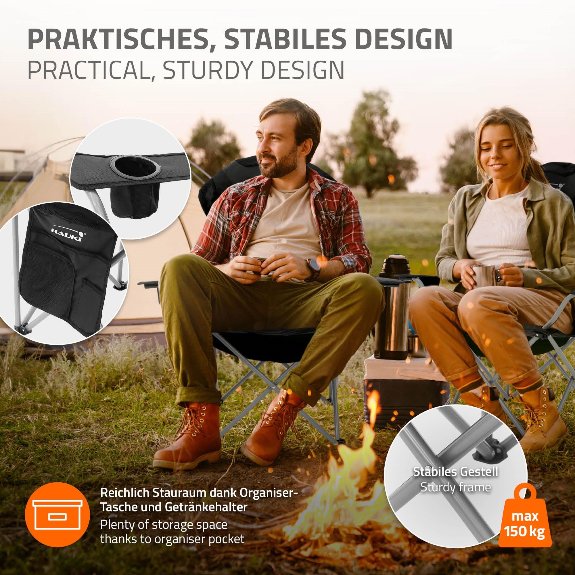 ECD Hauki chaise camping pliante noire lot de 2