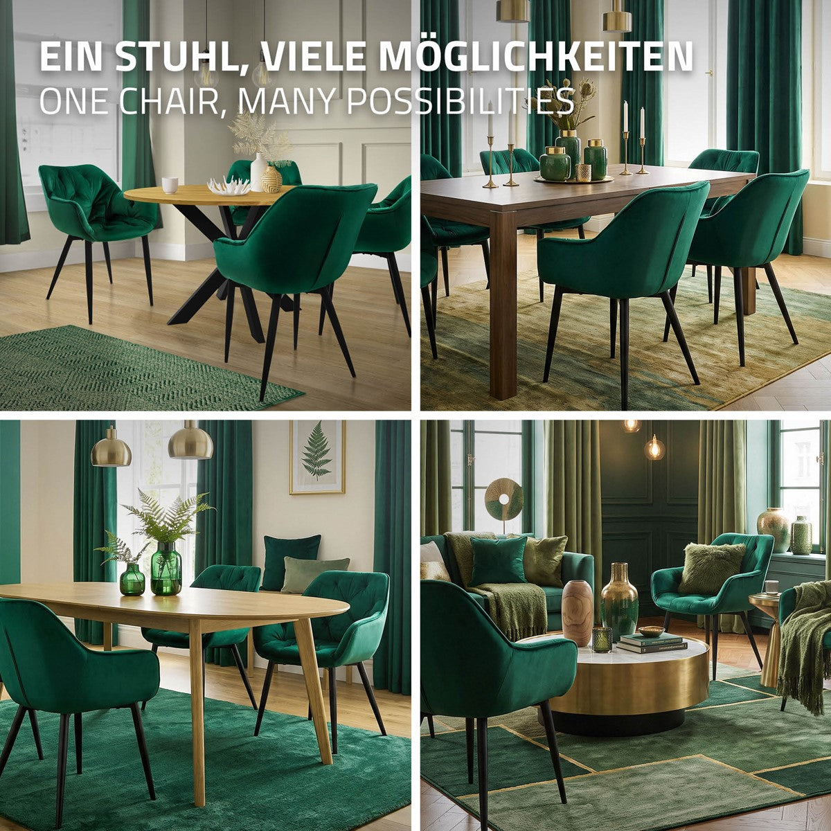 ECD Germany Möbel ML-Design 6 chaises velours vert foncé