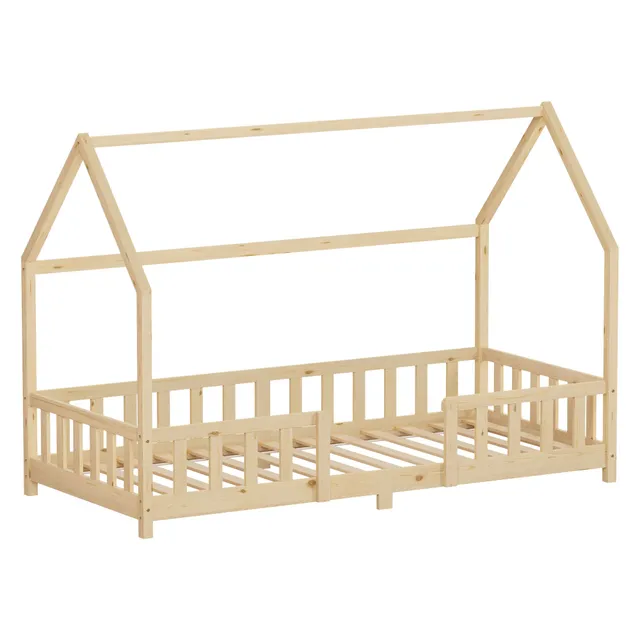 ECD Kinder lit cabane 90x200 naturel barrière sans matelas