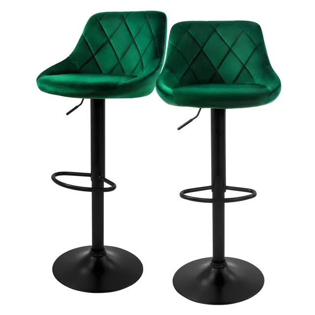 ECD Germany Möbel Lot 2 tabourets bar velours vert dossier 62-82 cm