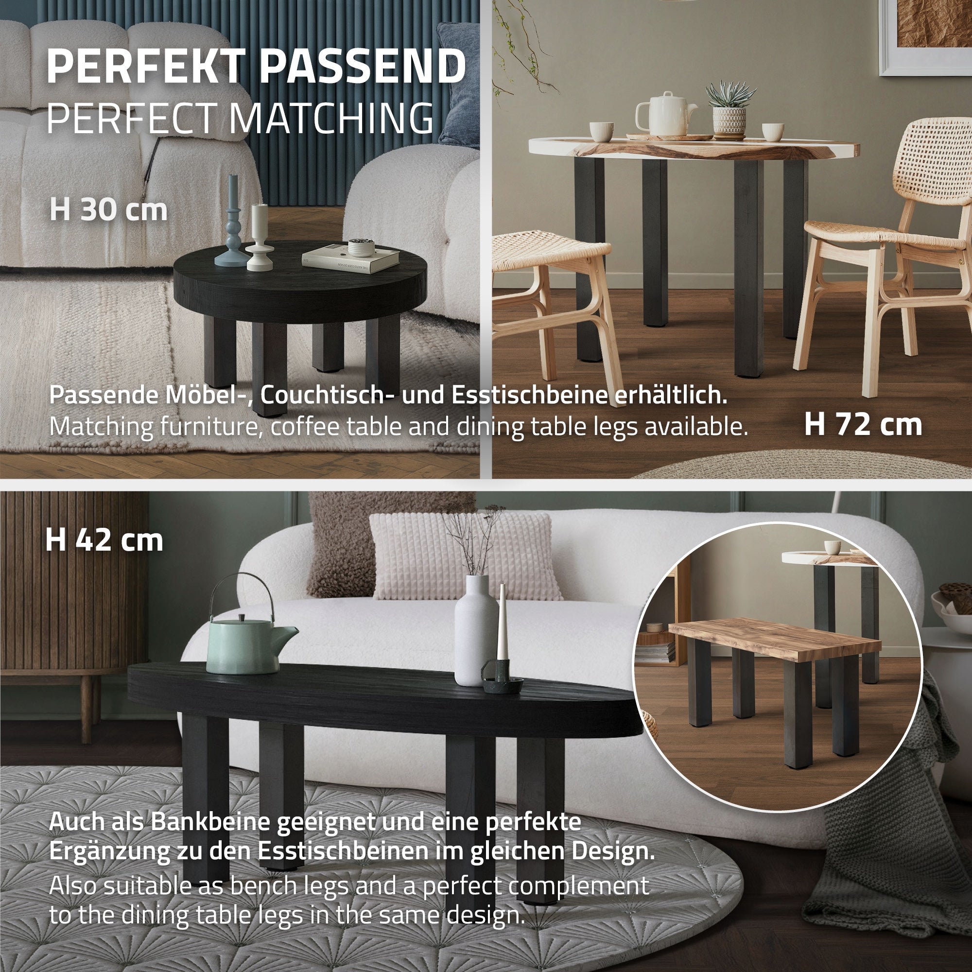 ECD Germany Pieds de table 90cm industriel acier lot 4