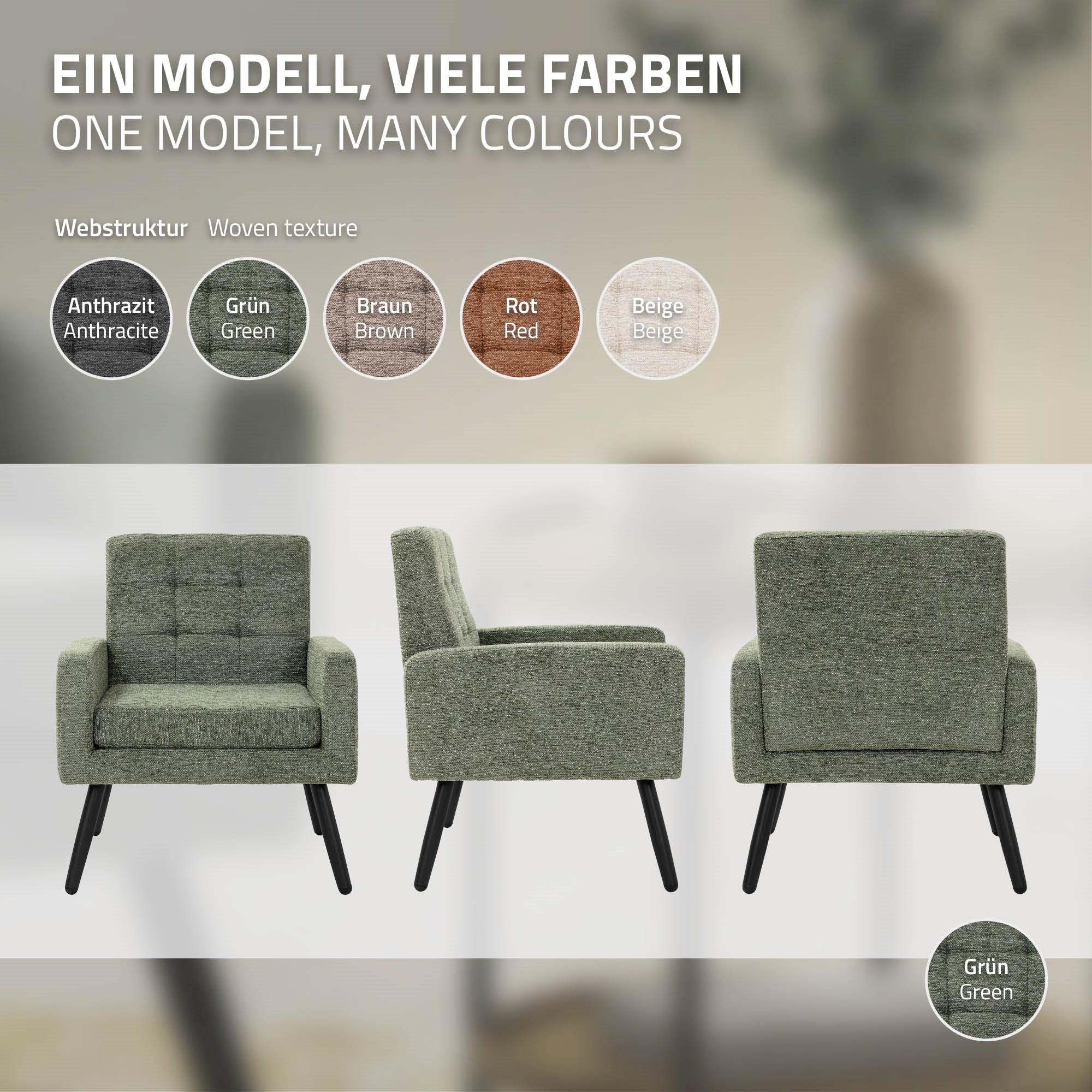 ML-Design fauteuil vert 66,5x80x63,5 cm tissu relax