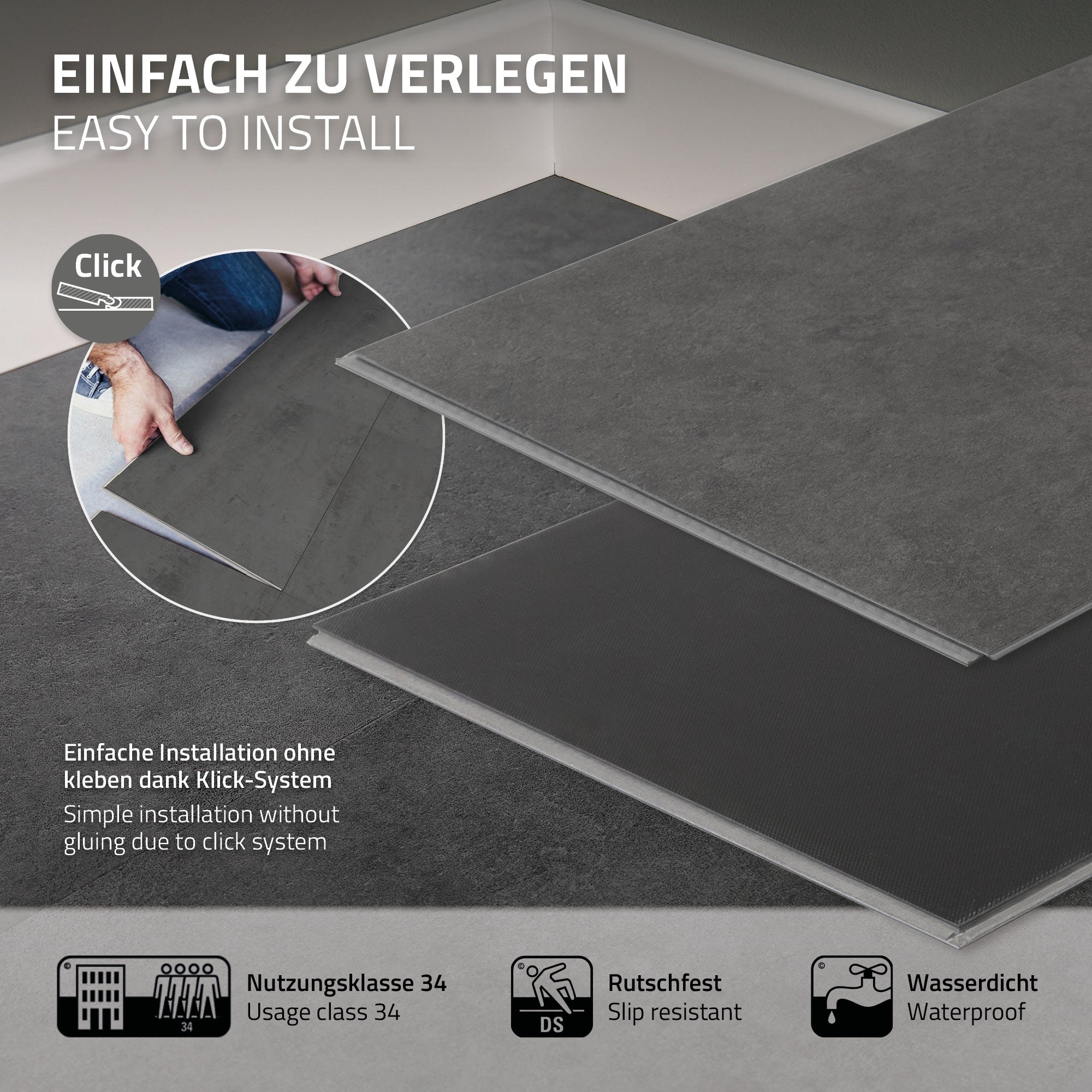ECD Germany Bauen Renovieren sol vinyle clic ciment sombre 9,3m²